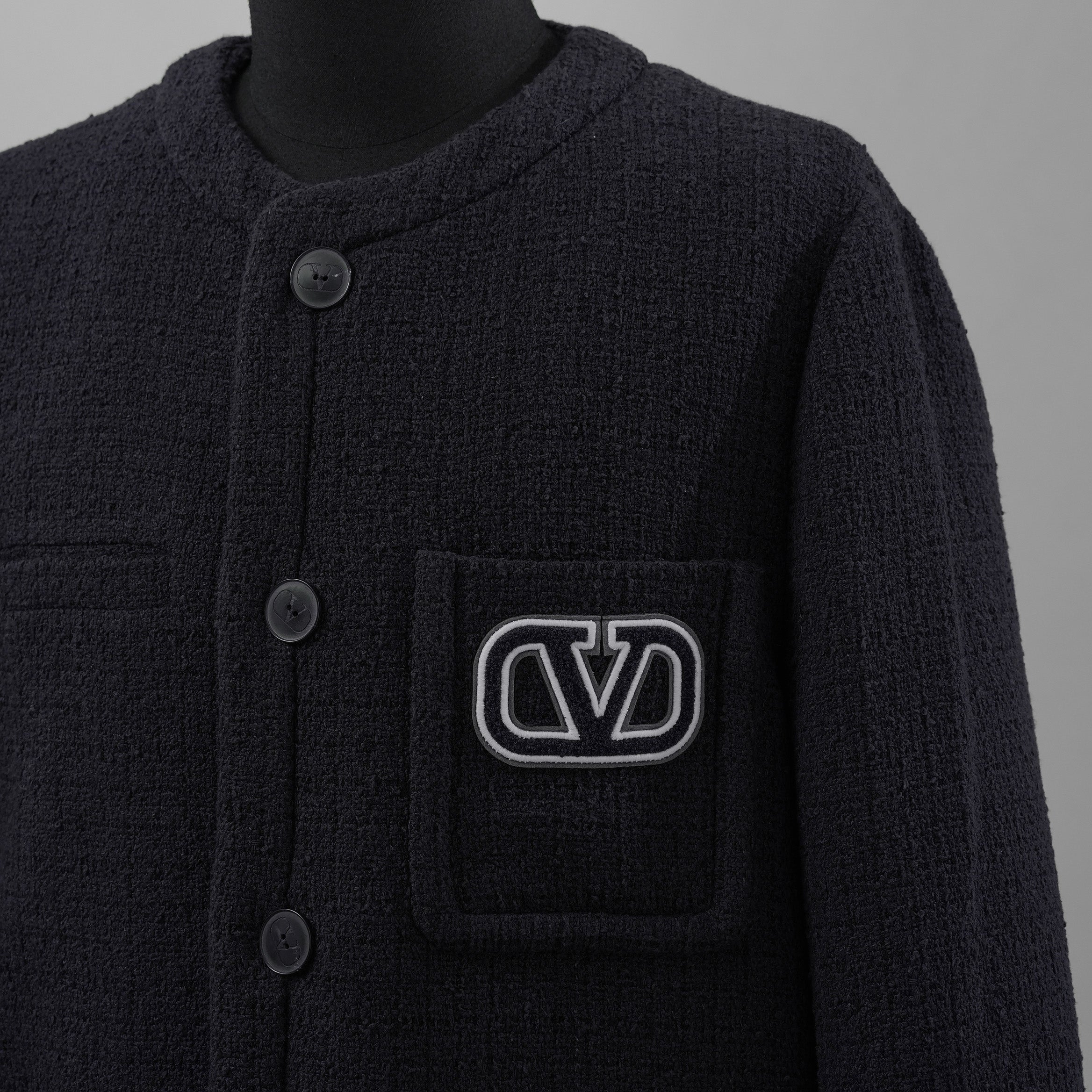 Valentino Garavani ヴァレンティノ ガラヴァーニ / 美品 23SS ロゴ シグネチャー ツイード ジャケット / 3V3CE2779GA / size 44 (NAVY)