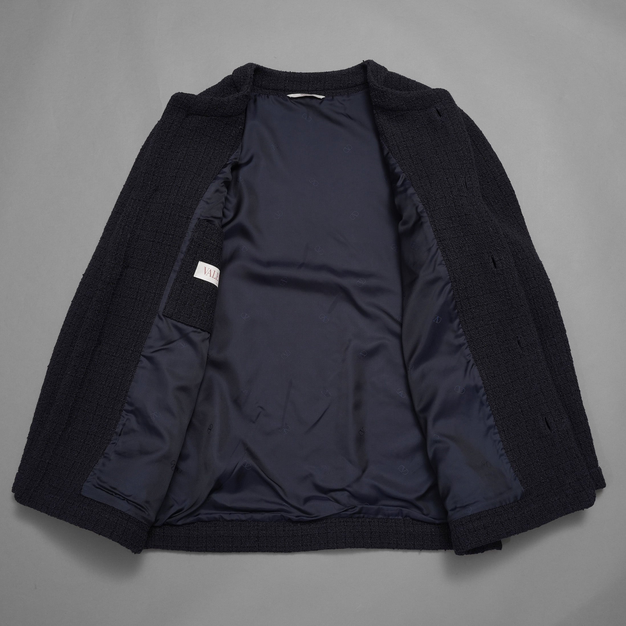 Valentino Garavani ヴァレンティノ ガラヴァーニ / 美品 23SS ロゴ シグネチャー ツイード ジャケット / 3V3CE2779GA / size 44 (NAVY)