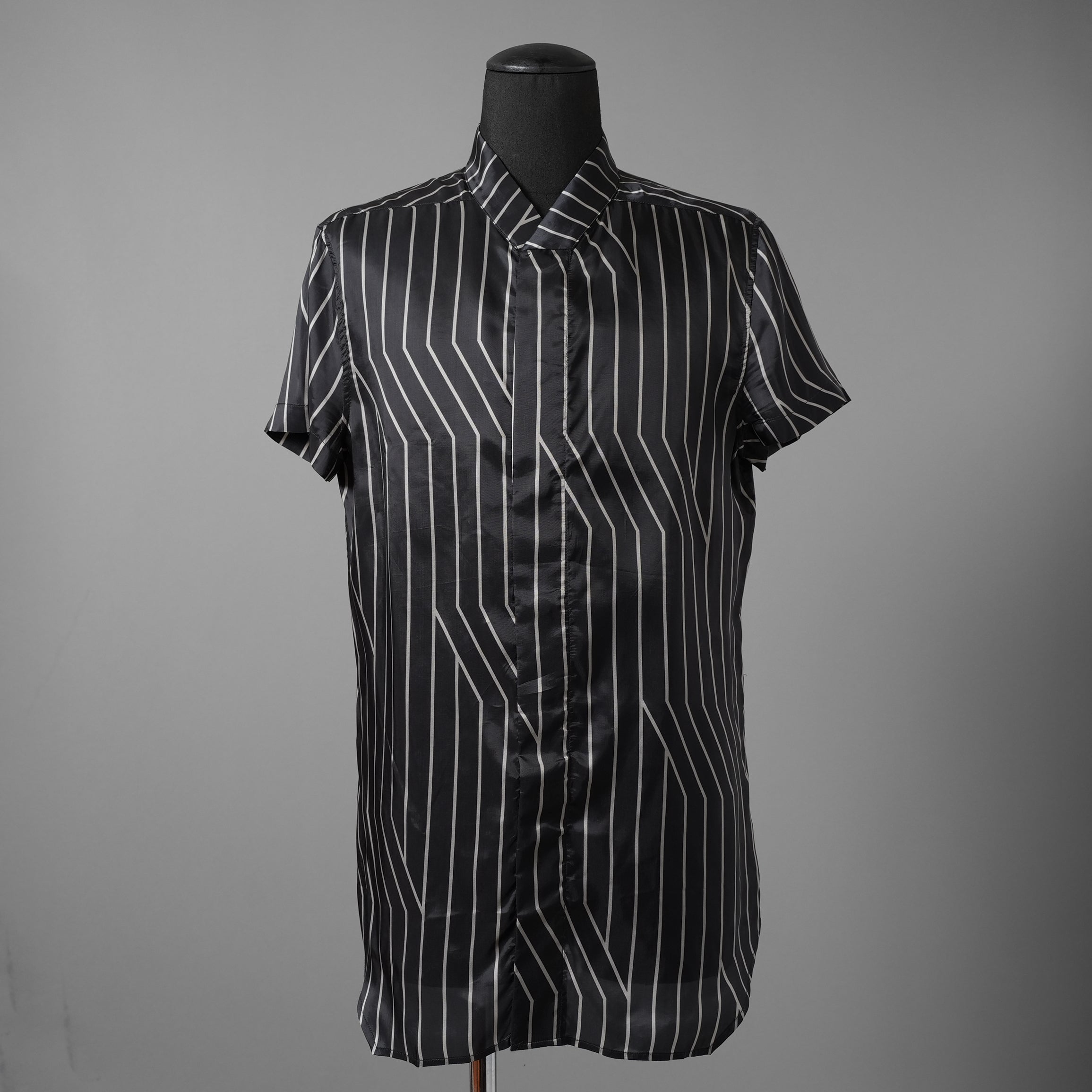 RICK OWENS リックオウエンス / 23SS 美品 EDFU GOLF SHIRT / ストライプ 半袖 シャツ / RU01C4292-JP1 / size 48 (BLACK)