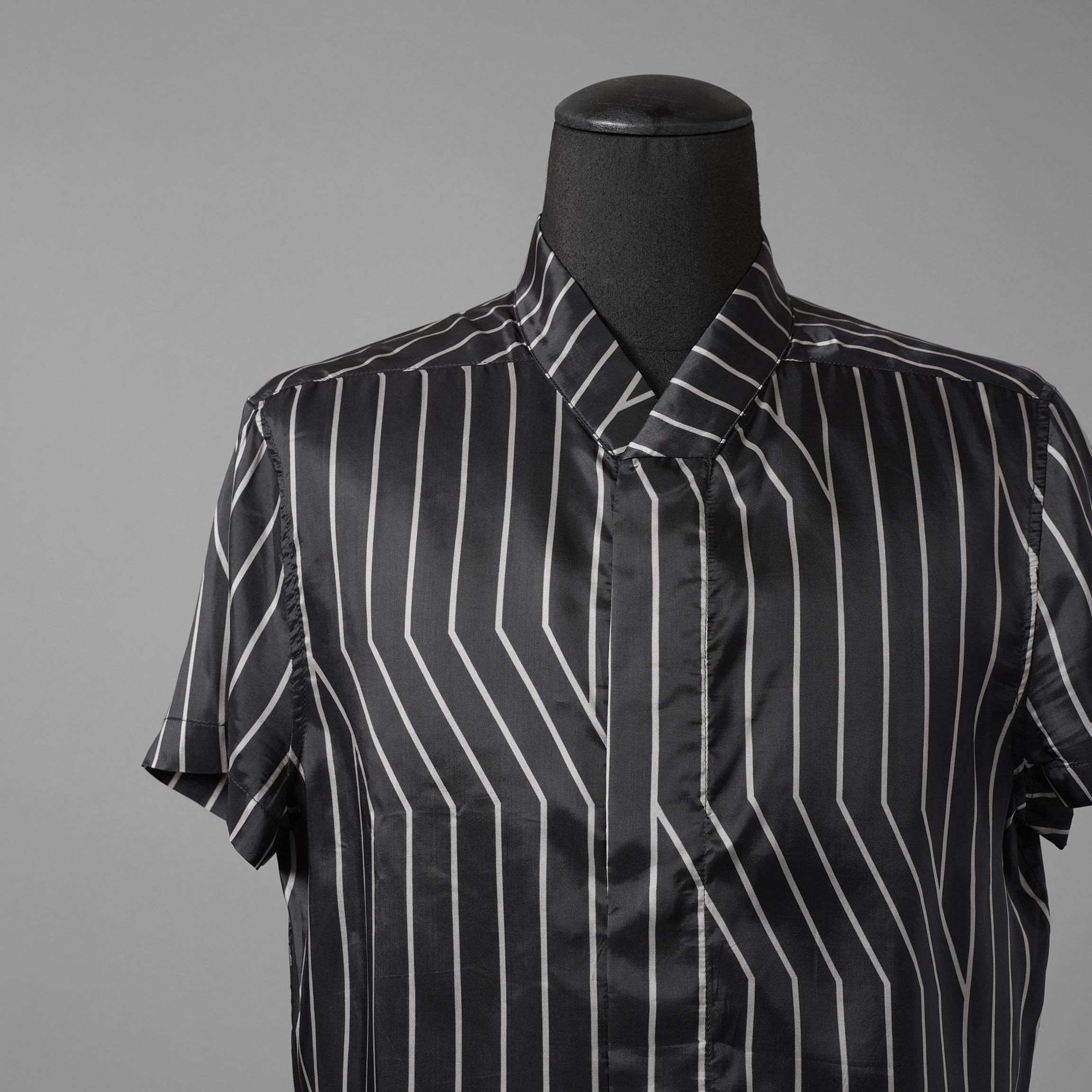 RICK OWENS リックオウエンス / 23SS 美品 EDFU GOLF SHIRT / ストライプ 半袖 シャツ / RU01C4292-JP1 / size 48 (BLACK)