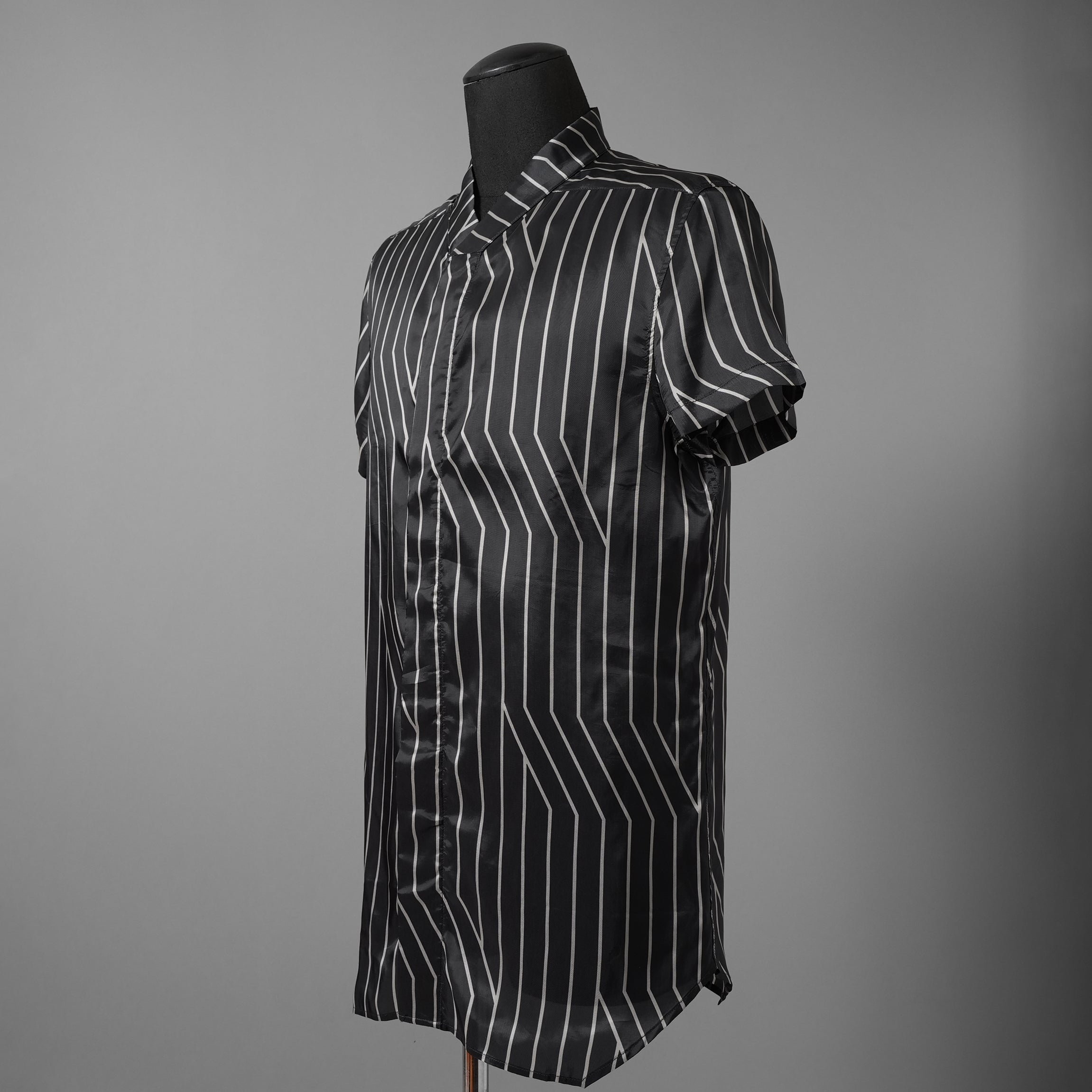 RICK OWENS リックオウエンス / 23SS 美品 EDFU GOLF SHIRT / ストライプ 半袖 シャツ / RU01C4292-JP1 / size 48 (BLACK)