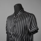 RICK OWENS リックオウエンス / 23SS 美品 EDFU GOLF SHIRT / ストライプ 半袖 シャツ / RU01C4292-JP1 / size 48 (BLACK)