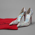 未使用 Christian Louboutin クリスチャン ルブタン / マルチカラー ホログラフィック パイソン レザー イリザ（Iriza）100 パンプス シューズ / size 35 (22cm) SILVER レディース
