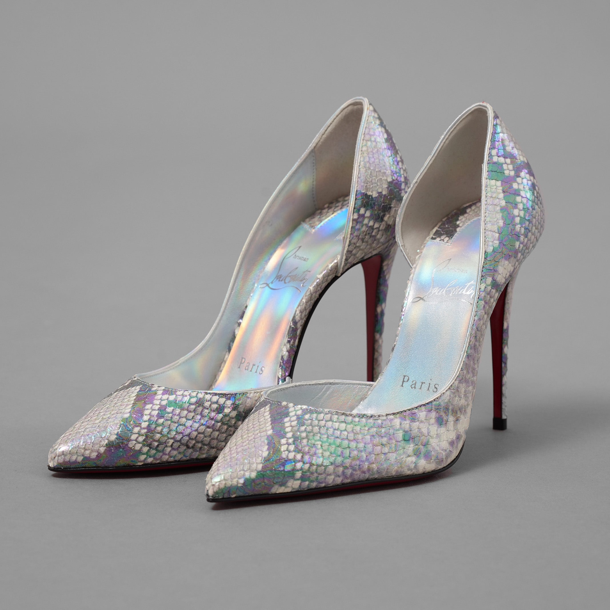 未使用 Christian Louboutin クリスチャン ルブタン / マルチカラー ホログラフィック パイソン レザー イリザ（Iriza）100 パンプス シューズ / size 35 (22cm) SILVER レディース