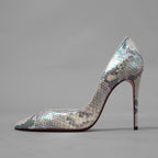 未使用 Christian Louboutin クリスチャン ルブタン / マルチカラー ホログラフィック パイソン レザー イリザ（Iriza）100 パンプス シューズ / size 35 (22cm) SILVER レディース