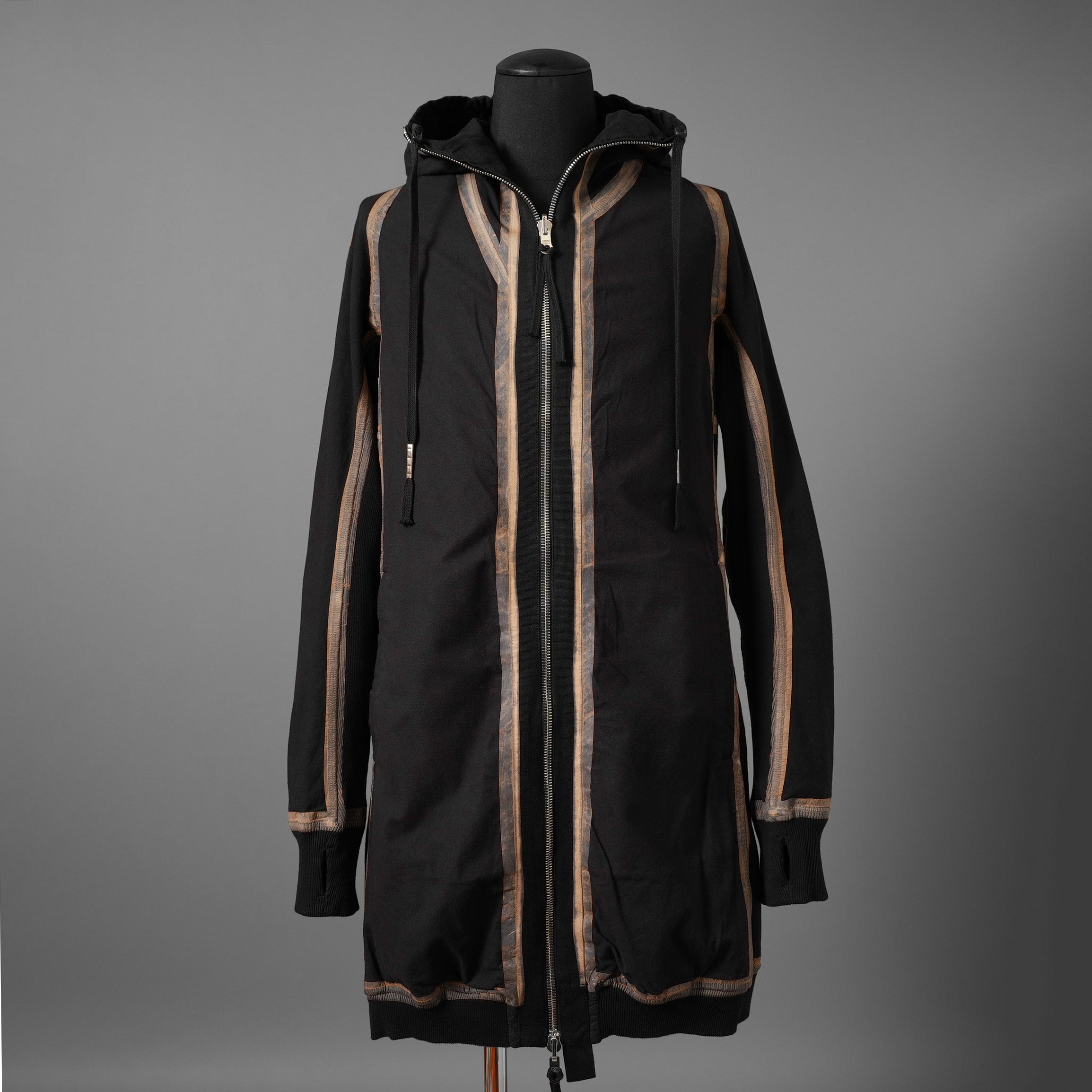 希少 BORIS BIDJAN SABERI ボリスビジャンサベリ / HYBRID ZIPPER3.1 ST  long Hooded Zip Jacket - Reversible - Seam Taped - Object Dyed / FKU10001 + FTO00002 / ロング フーディー ジャケット / size S (BLACK）