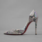 未使用 Christian Louboutin クリスチャン ルブタン / マルチカラー ホログラフィック パイソン レザー イリザ（Iriza）100 パンプス シューズ / size 35 (22cm) SILVER レディース