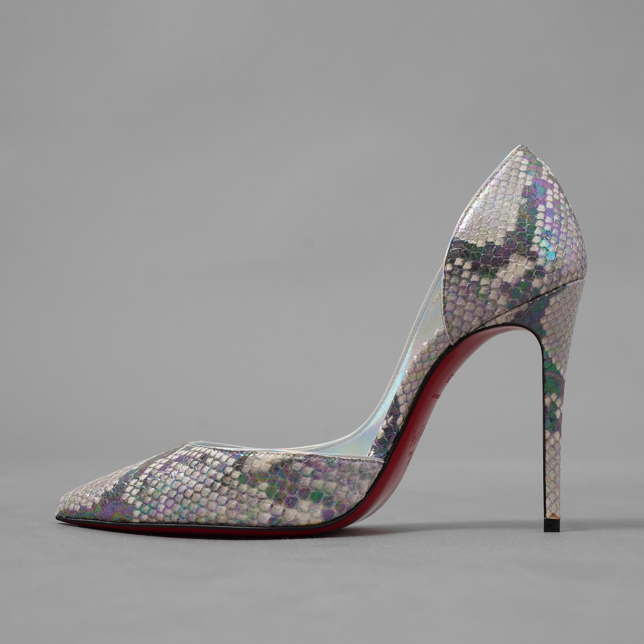 未使用 Christian Louboutin クリスチャン ルブタン / マルチカラー ホログラフィック パイソン レザー イリザ（Iriza）100 パンプス シューズ / size 35 (22cm) SILVER レディース
