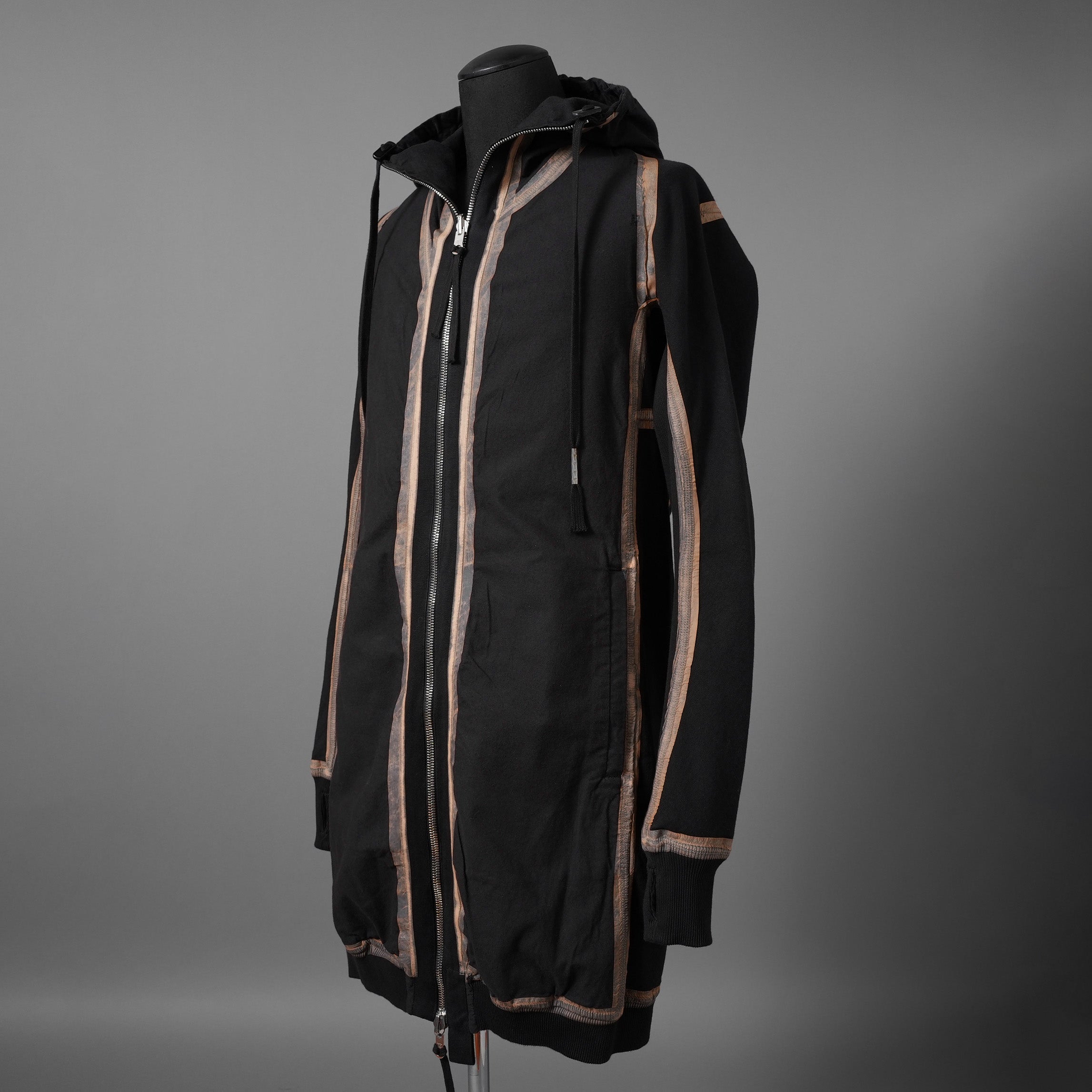 希少 BORIS BIDJAN SABERI ボリスビジャンサベリ / HYBRID ZIPPER3.1 ST  long Hooded Zip Jacket - Reversible - Seam Taped - Object Dyed / FKU10001 + FTO00002 / ロング フーディー ジャケット / size S (BLACK）