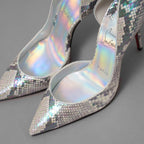 未使用 Christian Louboutin クリスチャン ルブタン / マルチカラー ホログラフィック パイソン レザー イリザ（Iriza）100 パンプス シューズ / size 35 (22cm) SILVER レディース