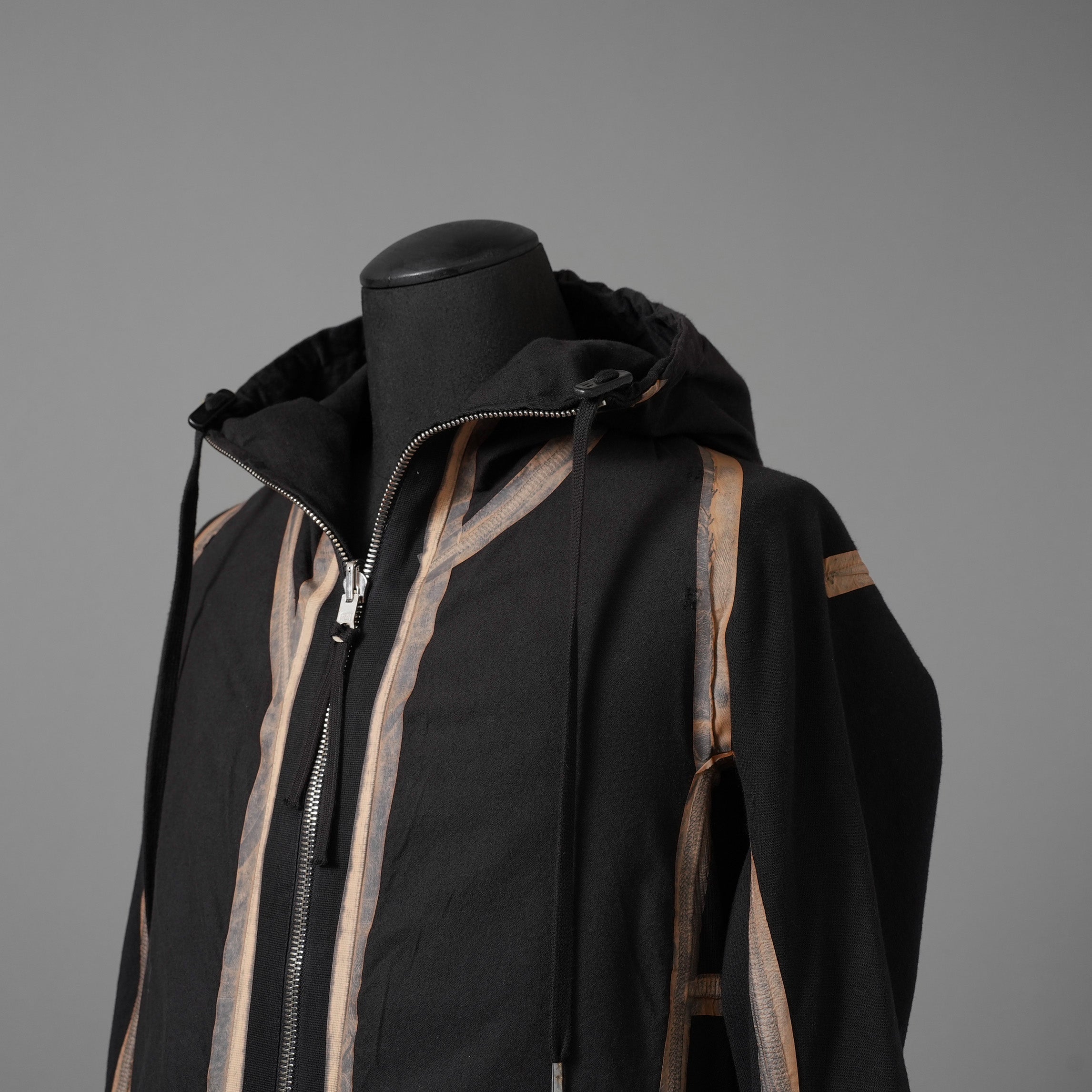希少 BORIS BIDJAN SABERI ボリスビジャンサベリ / HYBRID ZIPPER3.1 ST  long Hooded Zip Jacket - Reversible - Seam Taped - Object Dyed / FKU10001 + FTO00002 / ロング フーディー ジャケット / size S (BLACK）