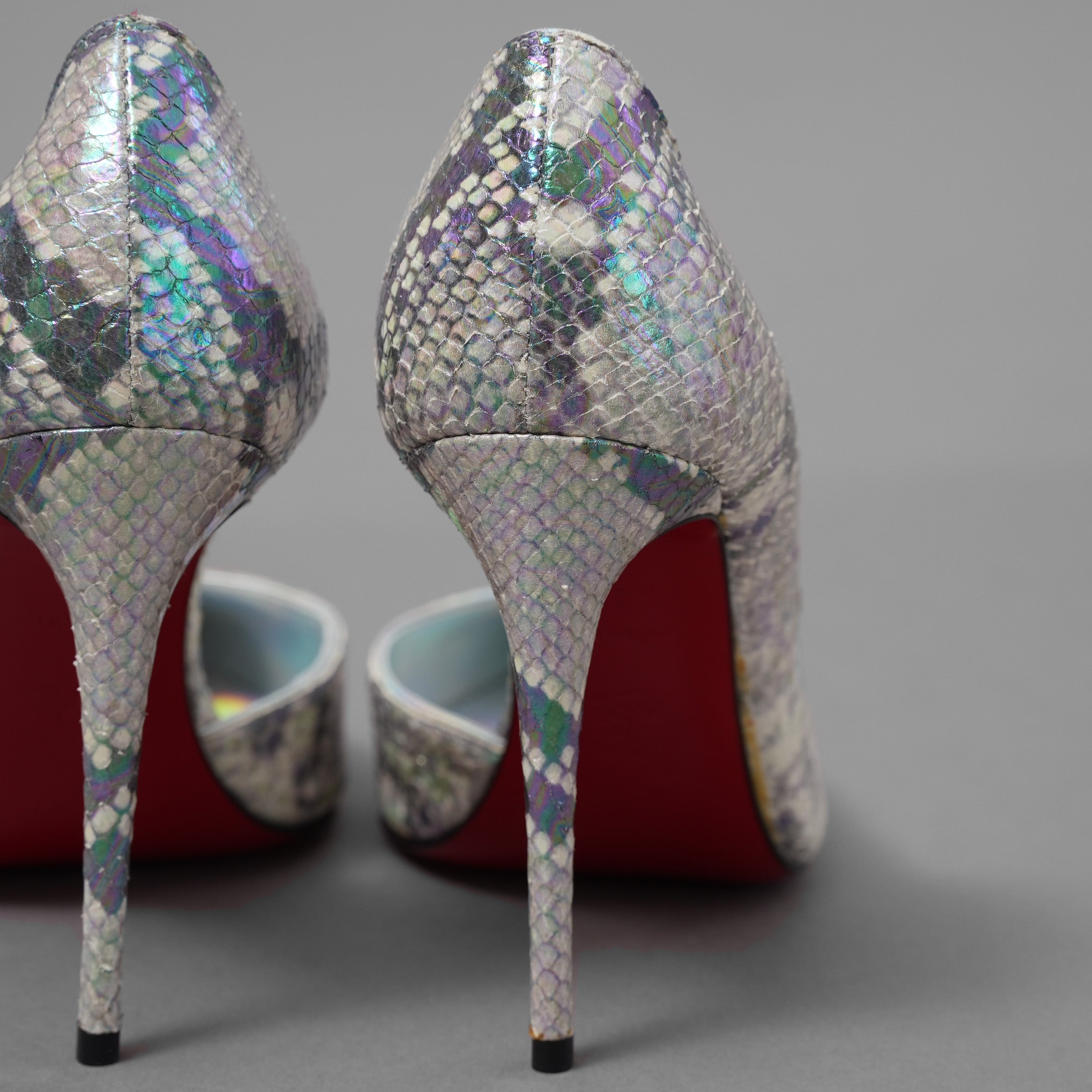未使用 Christian Louboutin クリスチャン ルブタン / マルチカラー ホログラフィック パイソン レザー イリザ（Iriza）100 パンプス シューズ / size 35 (22cm) SILVER レディース