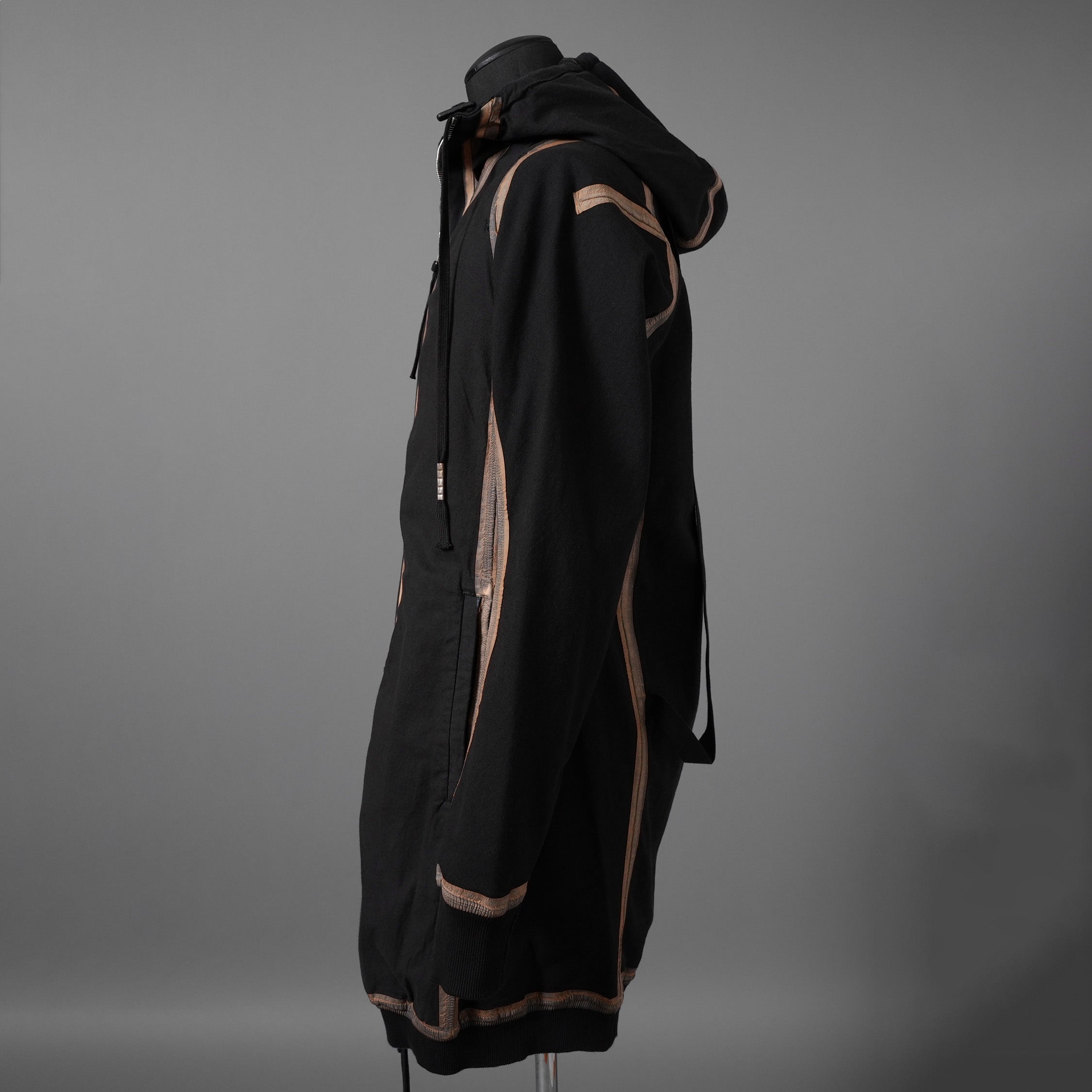 希少 BORIS BIDJAN SABERI ボリスビジャンサベリ / HYBRID ZIPPER3.1 ST  long Hooded Zip Jacket - Reversible - Seam Taped - Object Dyed / FKU10001 + FTO00002 / ロング フーディー ジャケット / size S (BLACK）