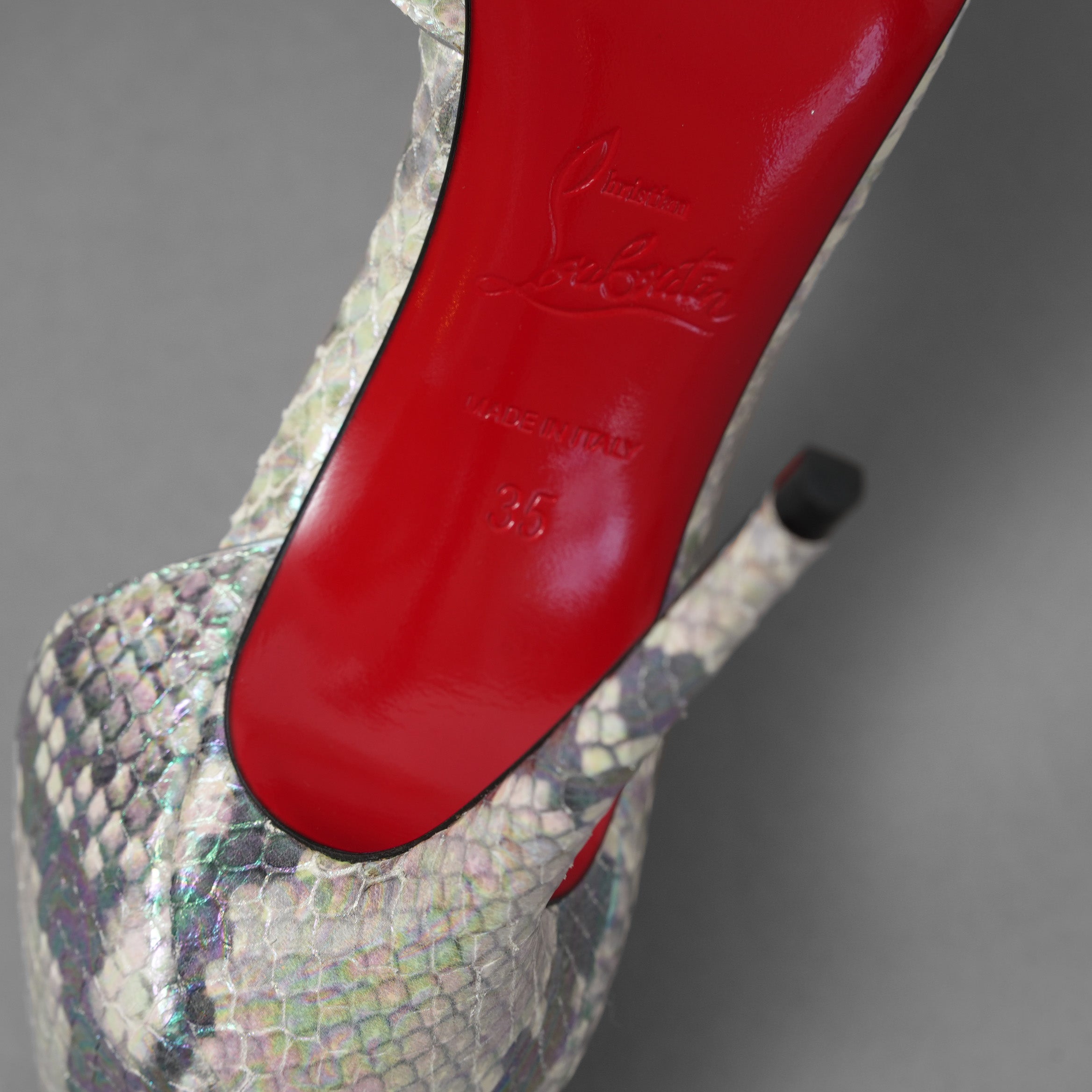 未使用 Christian Louboutin クリスチャン ルブタン / マルチカラー ホログラフィック パイソン レザー イリザ（Iriza）100 パンプス シューズ / size 35 (22cm) SILVER レディース