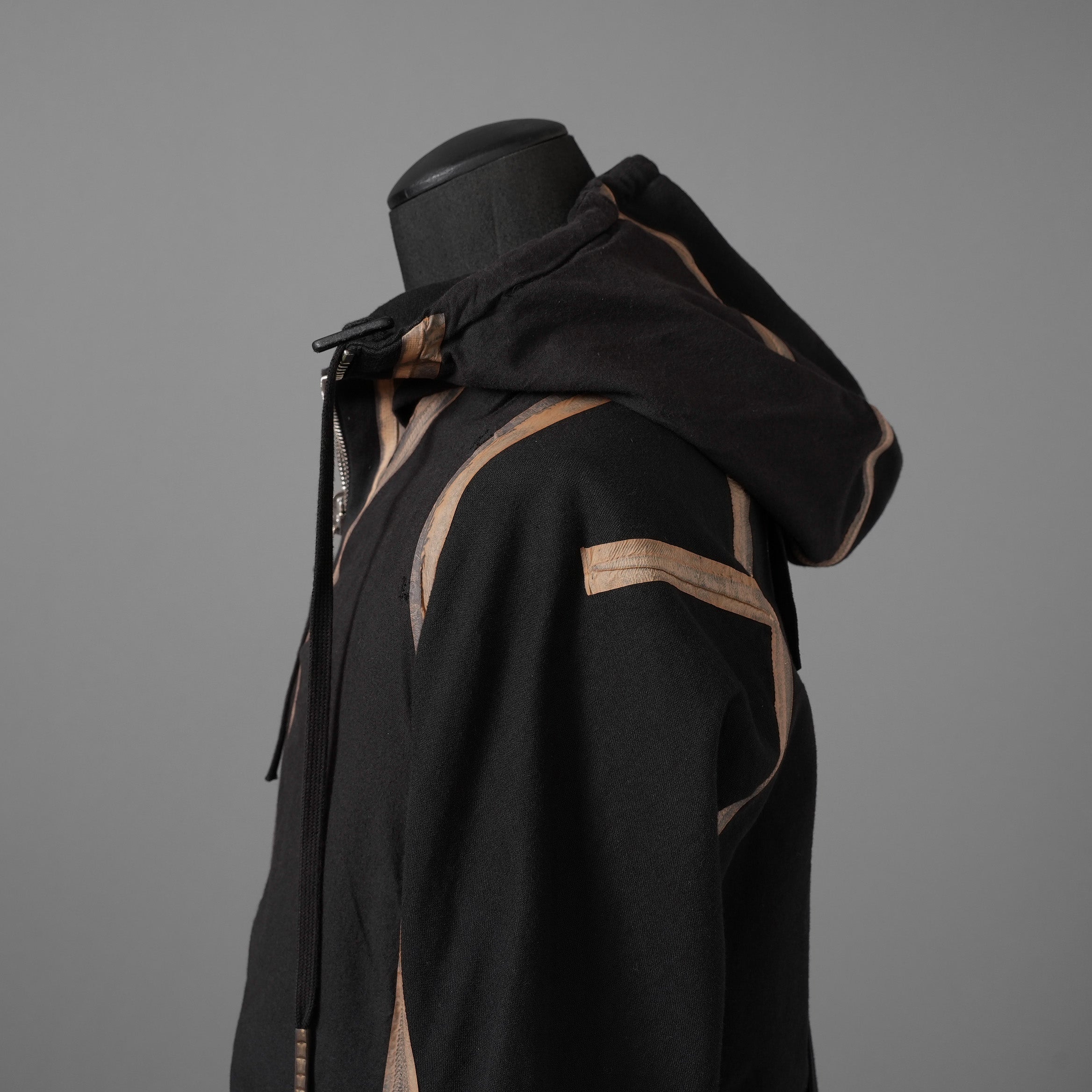 希少 BORIS BIDJAN SABERI ボリスビジャンサベリ / HYBRID ZIPPER3.1 ST  long Hooded Zip Jacket - Reversible - Seam Taped - Object Dyed / FKU10001 + FTO00002 / ロング フーディー ジャケット / size S (BLACK）