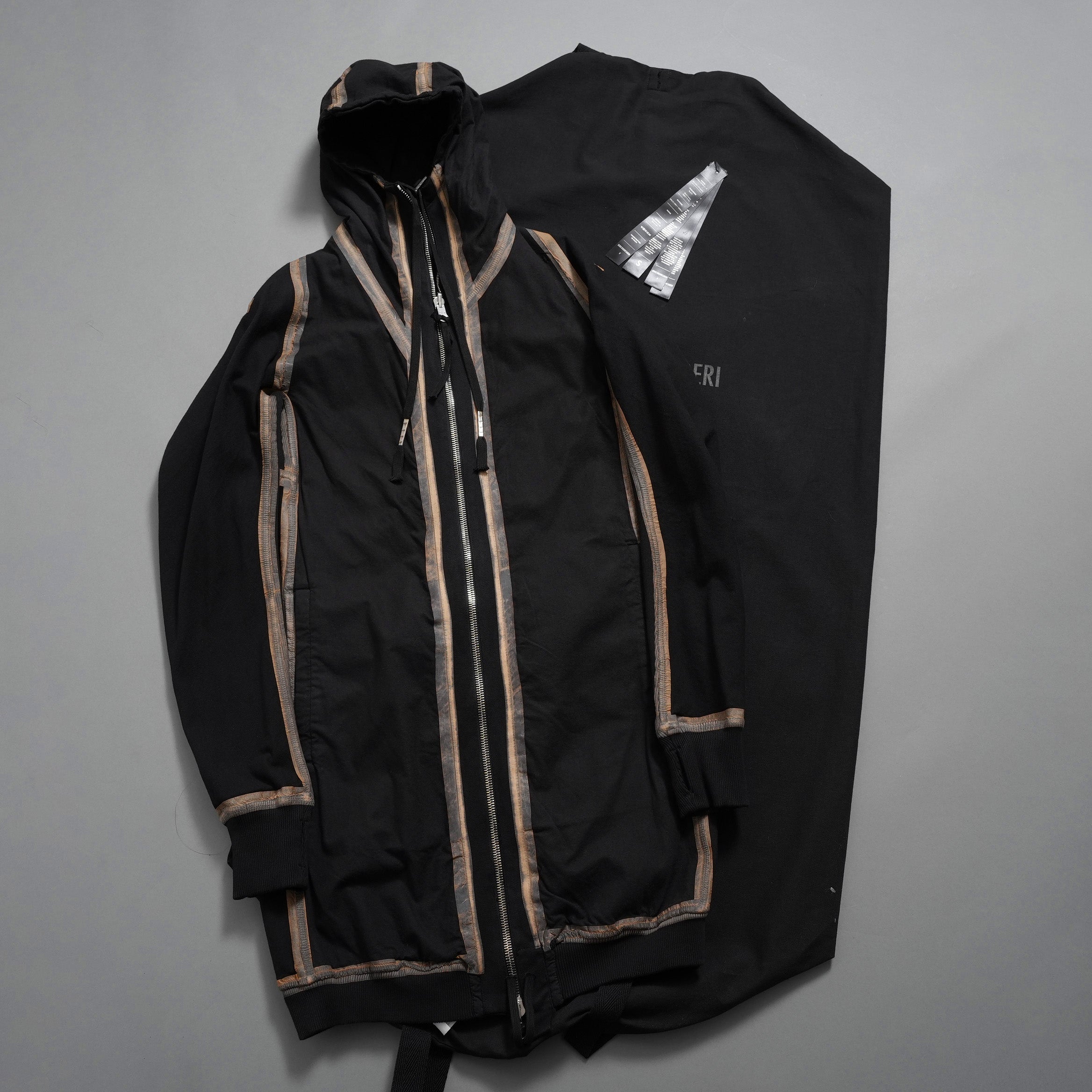 希少 BORIS BIDJAN SABERI ボリスビジャンサベリ / HYBRID ZIPPER3.1 ST  long Hooded Zip Jacket - Reversible - Seam Taped - Object Dyed / FKU10001 + FTO00002 / ロング フーディー ジャケット / size S (BLACK）
