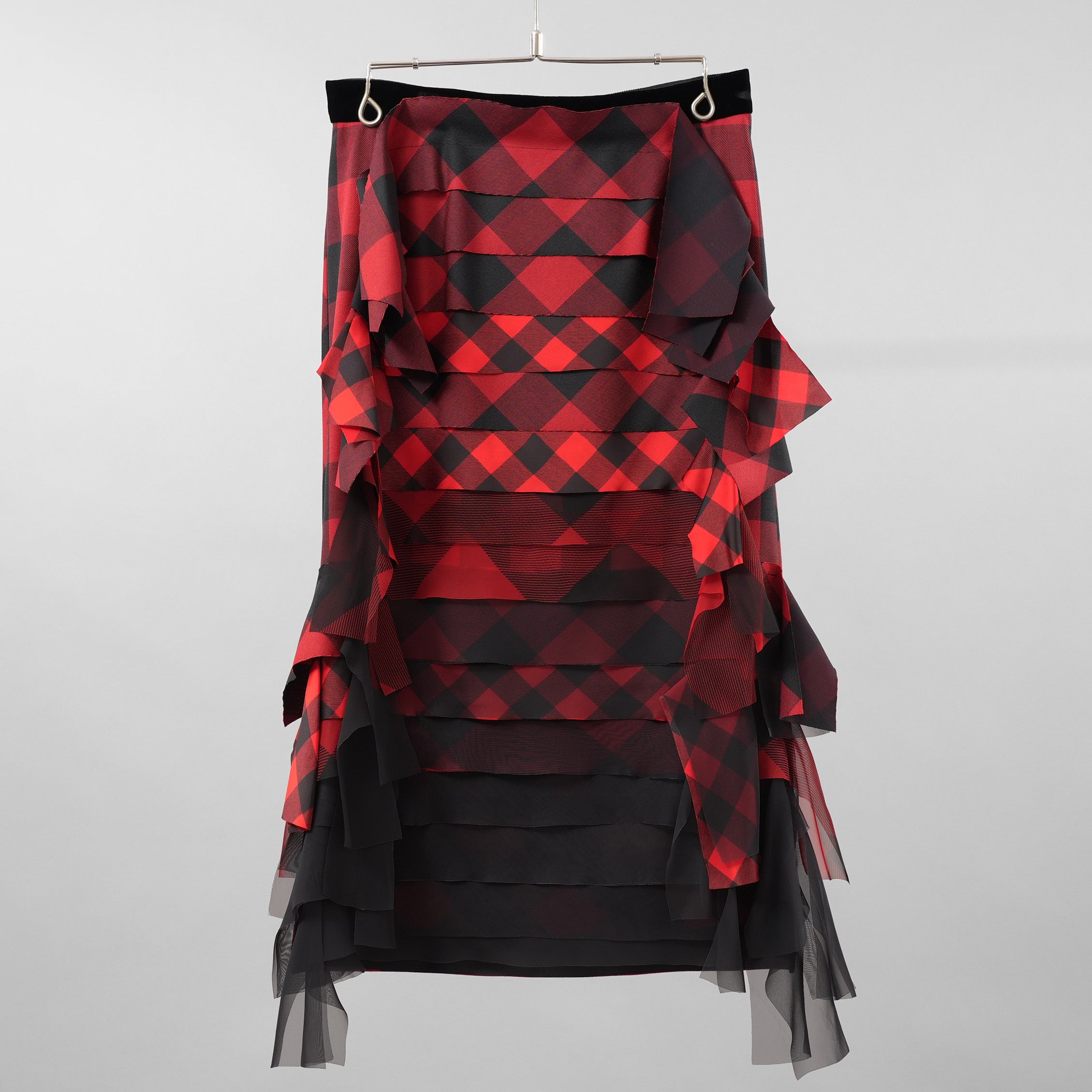 sacai サカイ / 美品 22年SS Buffalo Check Skirt チュールフリル スカート / 22-05939 / size 2 (RED×BLACK）レディース