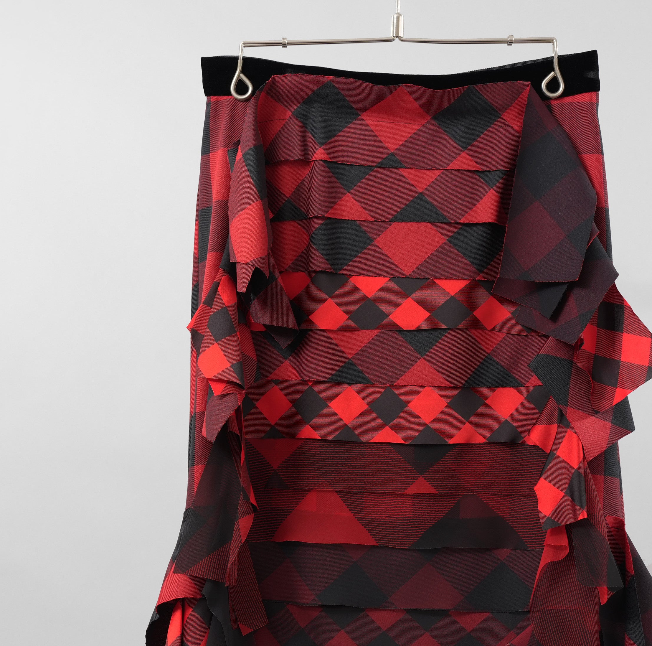 sacai サカイ / 美品 22年SS Buffalo Check Skirt チュールフリル スカート / 22-05939 / size 2 (RED×BLACK）レディース