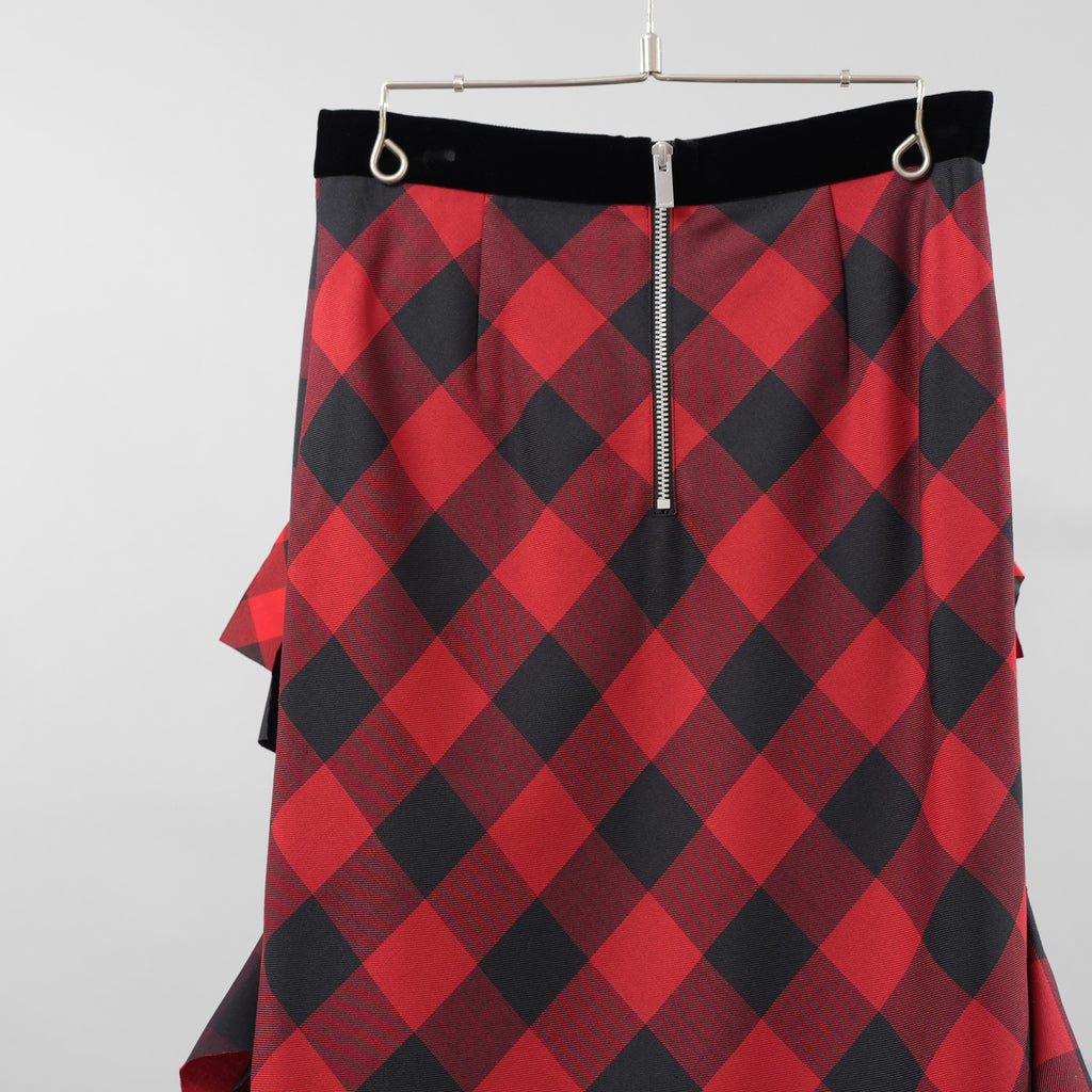 sacai サカイ / 美品 22年SS Buffalo Check Skirt チュールフリル スカート / 22-05939 / size 2 (RED×BLACK）レディース