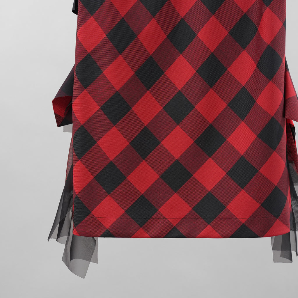 sacai サカイ / 美品 22年SS Buffalo Check Skirt チュールフリル スカート / 22-05939 / size 2 (RED×BLACK）レディース