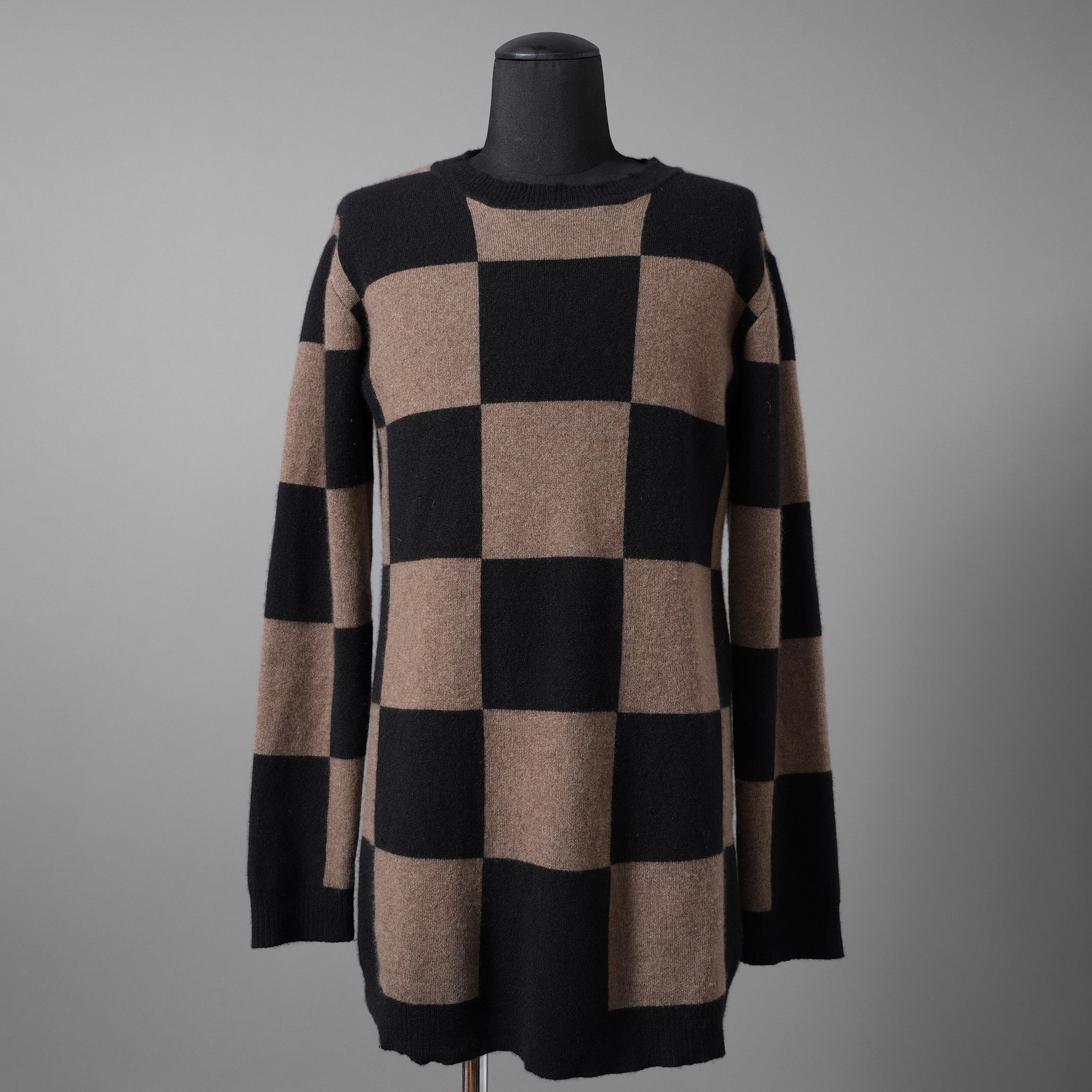 Aleksandr Manamis アレクサンダーマナミス / 23AW 美品 カシミア100% パネルチェック ニット チェック柄 / size 3 （BLACK x BROWN）