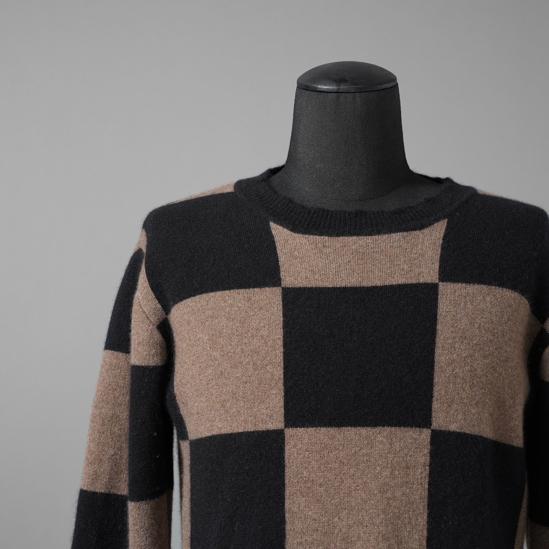 Aleksandr Manamis アレクサンダーマナミス / 23AW 美品 カシミア100% パネルチェック ニット チェック柄 / size 3 （BLACK x BROWN）