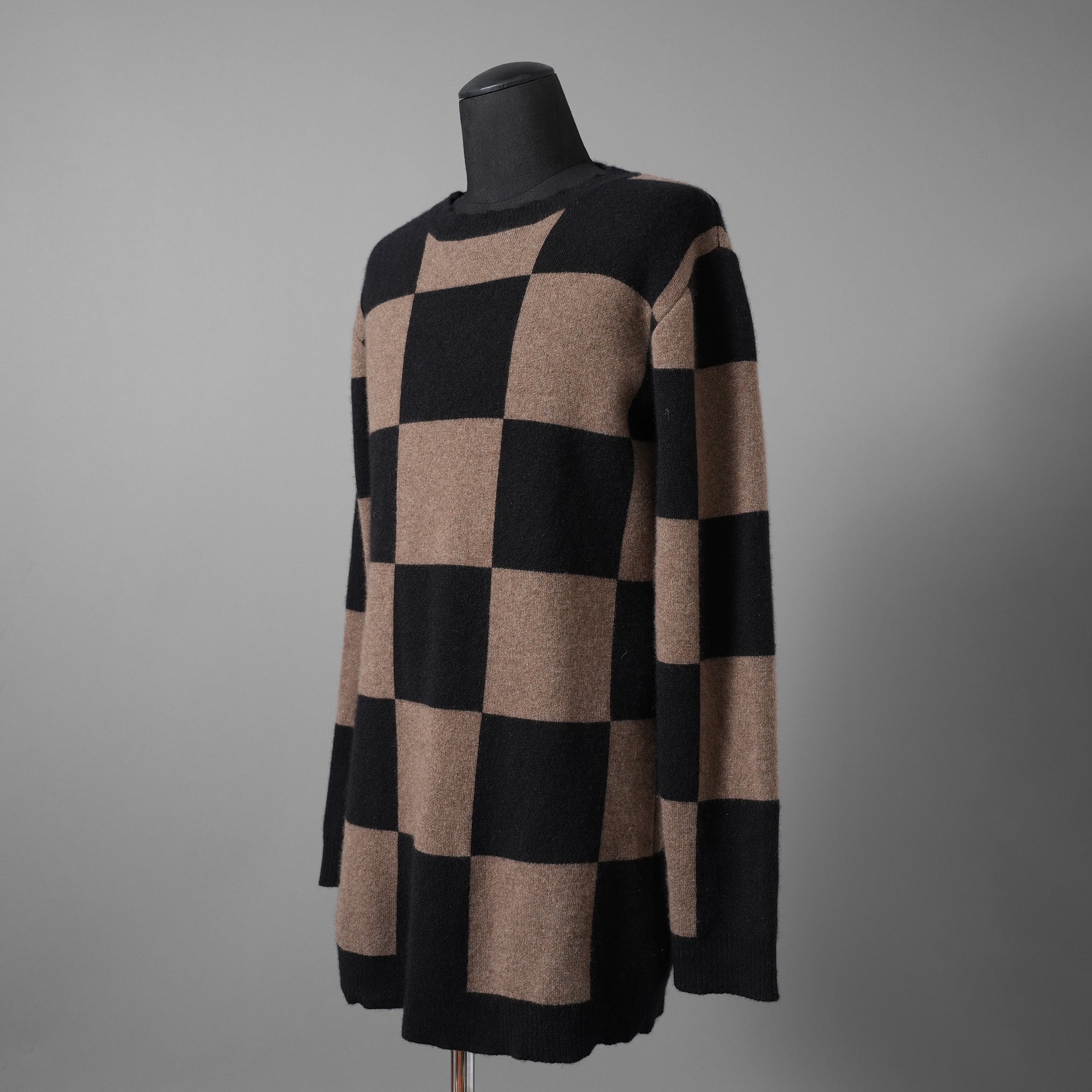 Aleksandr Manamis アレクサンダーマナミス / 23AW 美品 カシミア100% パネルチェック ニット チェック柄 / size 3 （BLACK x BROWN）