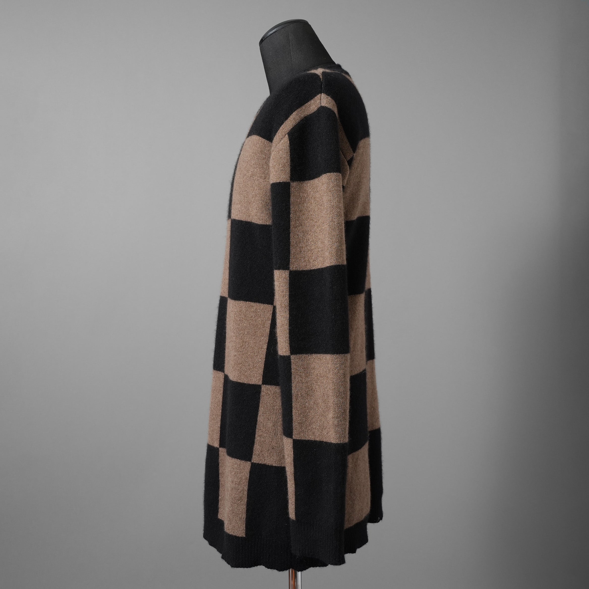 Aleksandr Manamis アレクサンダーマナミス / 23AW 美品 カシミア100% パネルチェック ニット チェック柄 / size 3 （BLACK x BROWN）