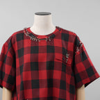 sacai サカイ / 美品 22SS Buffalo Check Pullover 半袖シャツ / 22-05943 / size 3 (RED×BLACK) レディース