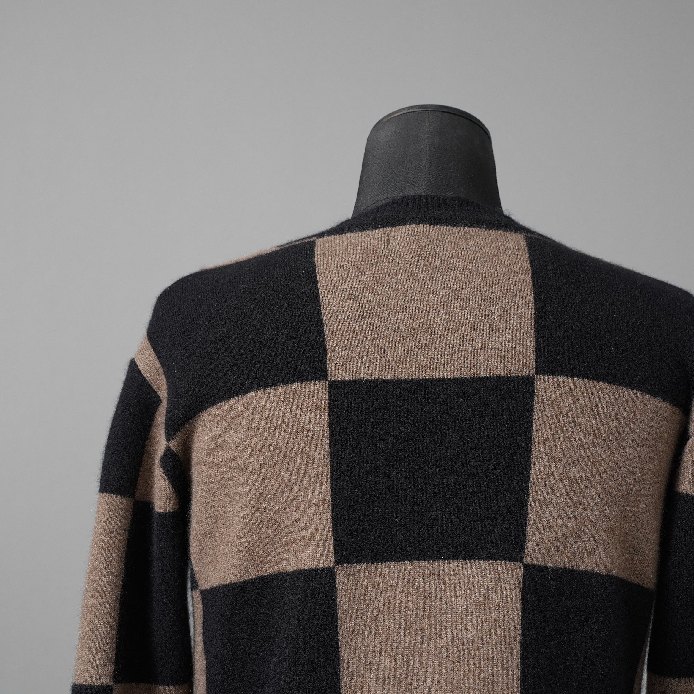 Aleksandr Manamis アレクサンダーマナミス / 23AW 美品 カシミア100% パネルチェック ニット チェック柄 / size 3 （BLACK x BROWN）