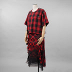 sacai サカイ / 美品 22年SS Buffalo Check Skirt チュールフリル スカート / 22-05939 / size 2 (RED×BLACK）レディース