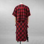 sacai サカイ / 美品 22年SS Buffalo Check Skirt チュールフリル スカート / 22-05939 / size 2 (RED×BLACK）レディース