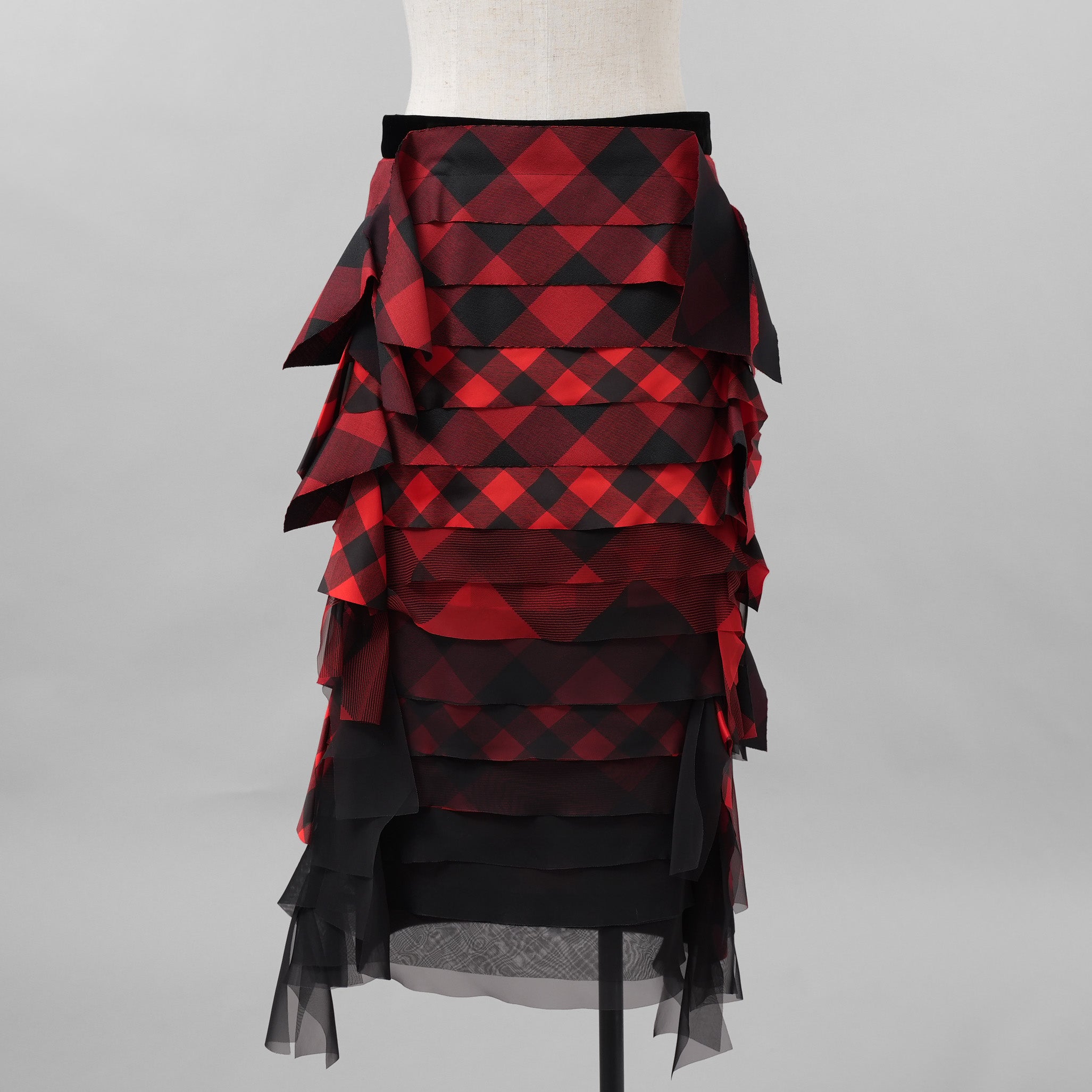 sacai サカイ / 美品 22年SS Buffalo Check Skirt チュールフリル スカート / 22-05939 / size 2 (RED×BLACK）レディース