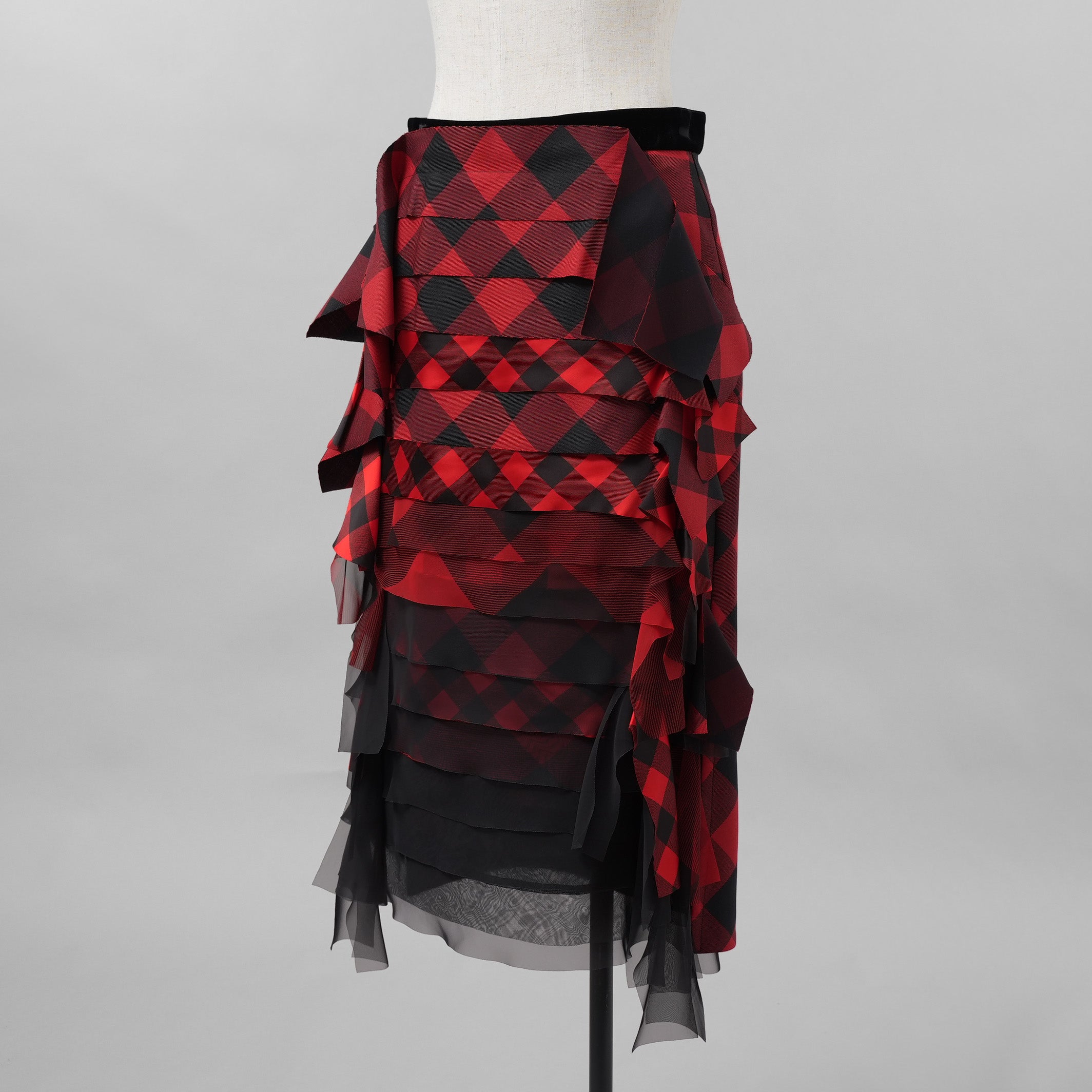 sacai サカイ / 美品 22年SS Buffalo Check Skirt チュールフリル スカート / 22-05939 / size 2 (RED×BLACK）レディース