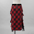 sacai サカイ / 美品 22年SS Buffalo Check Skirt チュールフリル スカート / 22-05939 / size 2 (RED×BLACK）レディース