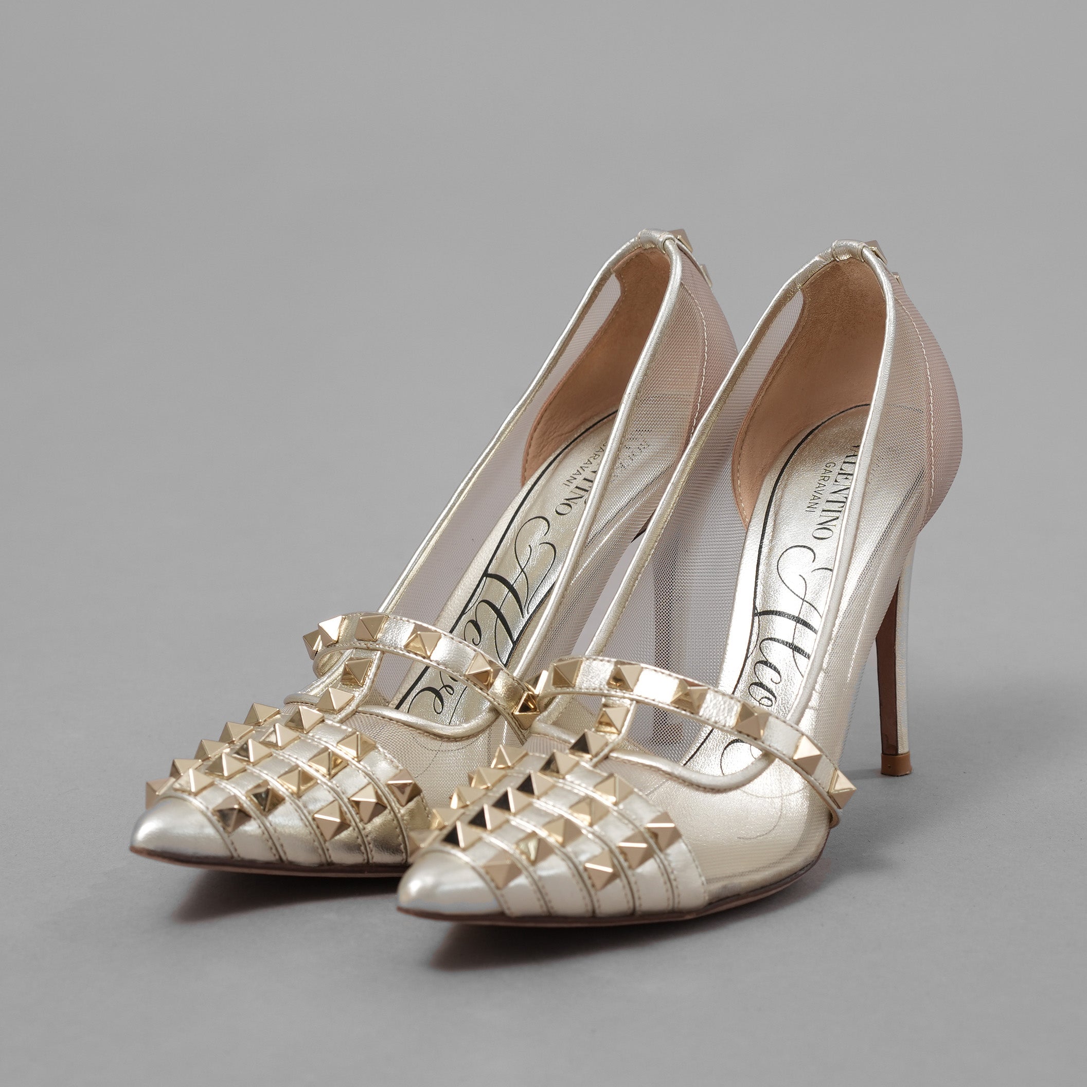 Valentino Garavani ヴァレンティノ ガラヴァーニ / 21AW ロックスタッズ アルコーブ メッシュ パンプス シューズ / size 35.5 (22.5cm) GOLD レディース