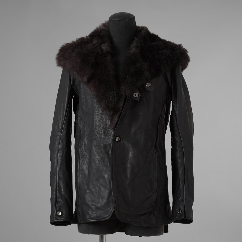 超希少 新品 incarnation インカネーション / 24AW HEAVY WEIGHT BABY CALF LEAHER LAPELLESS JACKET LINED JJK-1 WITH SHEARLING COLLAR ヘヴィーベビーカーフ レザー ジャケット /