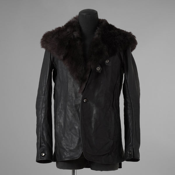 超希少 新品 incarnation インカネーション / 24AW HEAVY WEIGHT BABY CALF LEAHER LAPELLESS JACKET LINED JJK-1 WITH SHEARLING COLLAR ヘヴィーベビーカーフ レザー ジャケット /
