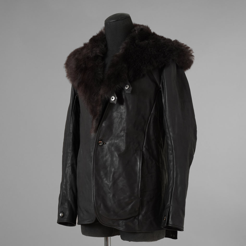 超希少 新品 incarnation インカネーション / 24AW HEAVY WEIGHT BABY CALF LEAHER LAPELLESS JACKET LINED JJK-1 WITH SHEARLING COLLAR ヘヴィーベビーカーフ レザー ジャケット /