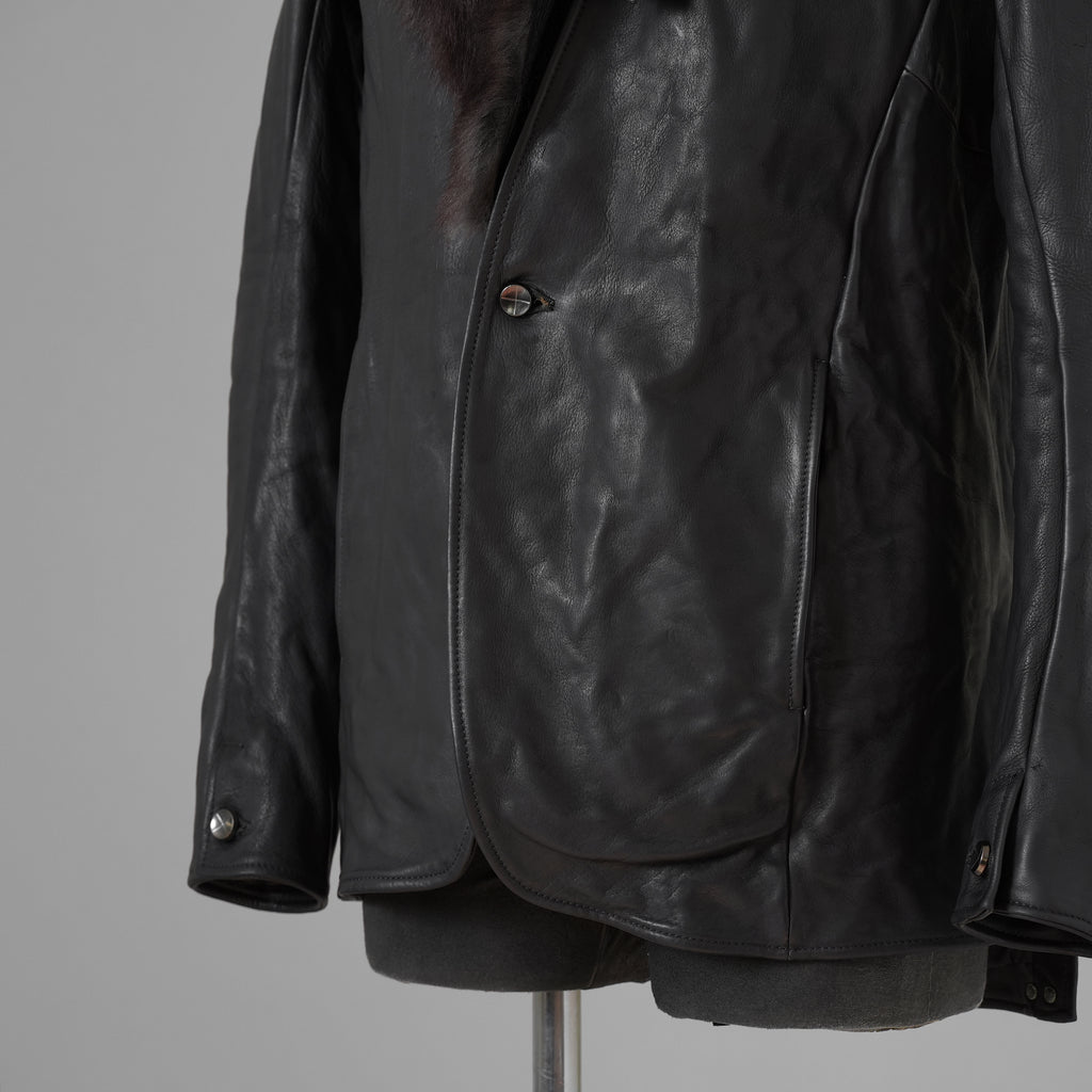 超希少 新品 incarnation インカネーション / 24AW HEAVY WEIGHT BABY CALF LEAHER LAPELLESS JACKET LINED JJK-1 WITH SHEARLING COLLAR ヘヴィーベビーカーフ レザー ジャケット /