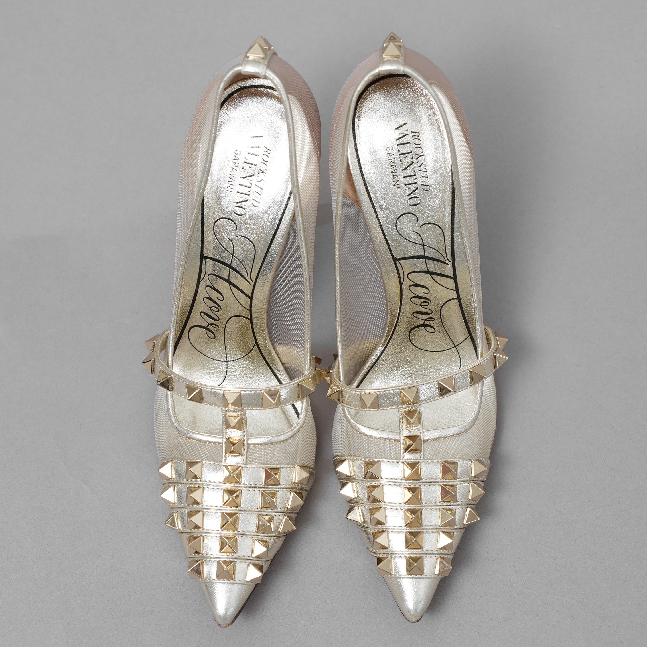 Valentino Garavani ヴァレンティノ ガラヴァーニ / 21AW ロックスタッズ アルコーブ メッシュ パンプス シューズ / size 35.5 (22.5cm) GOLD レディース