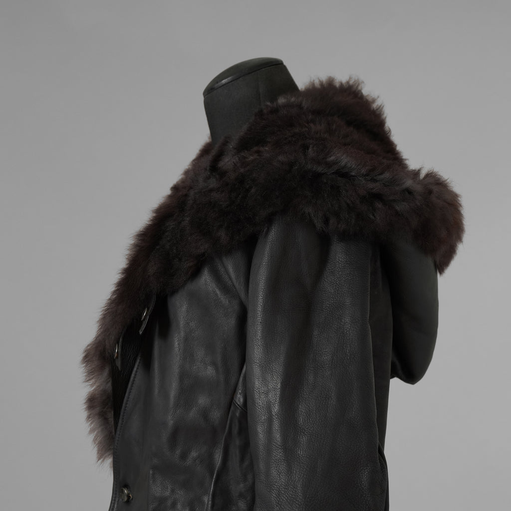 超希少 新品 incarnation インカネーション / 24AW HEAVY WEIGHT BABY CALF LEAHER LAPELLESS JACKET LINED JJK-1 WITH SHEARLING COLLAR ヘヴィーベビーカーフ レザー ジャケット /