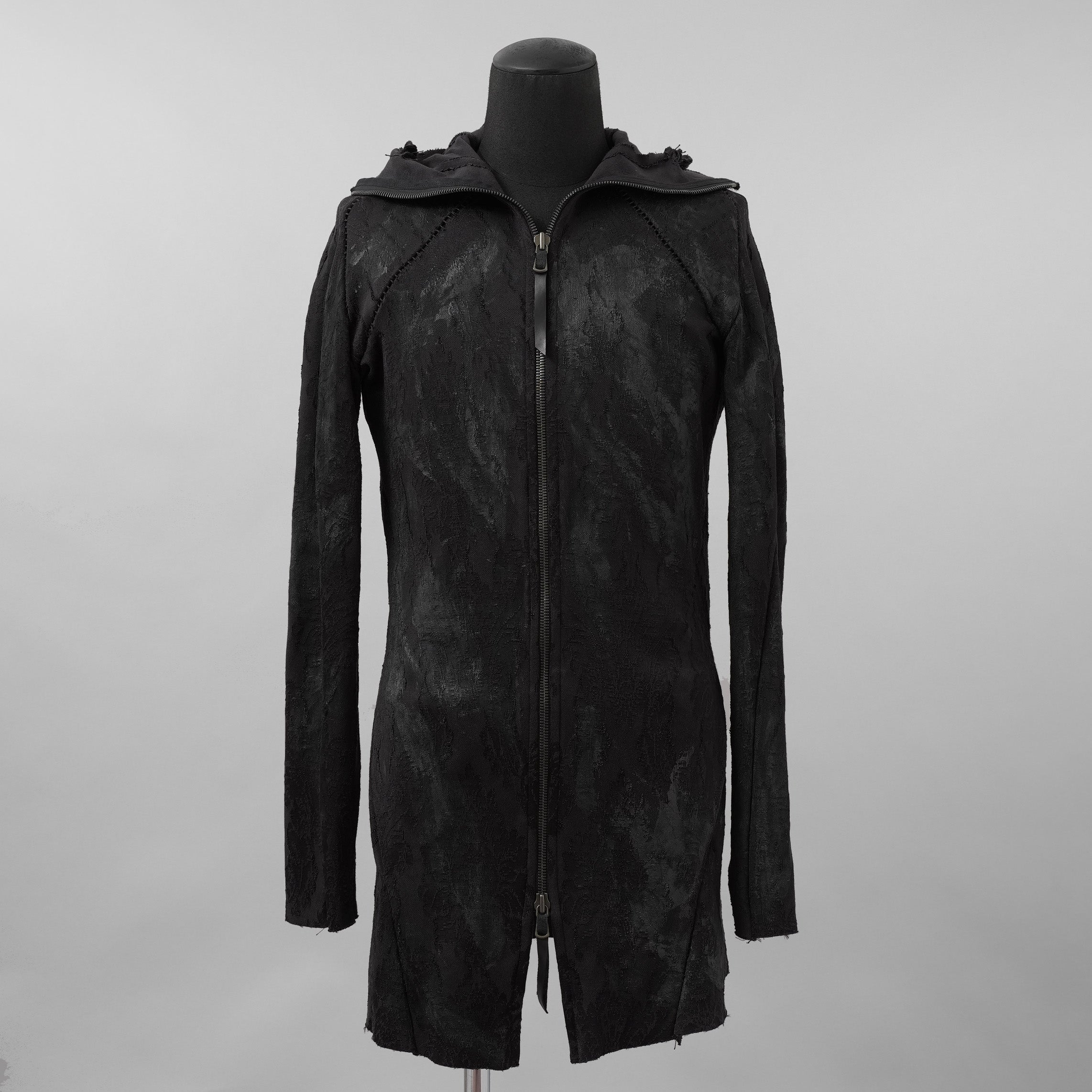 Leon Emanuel Blanck レオン エマニュエル ブランク / 美品 Forced Perspective Ninja Hoodie コーティング ロング パーカー / FP-M-HO-Z-01 / size 46 (BLACK)