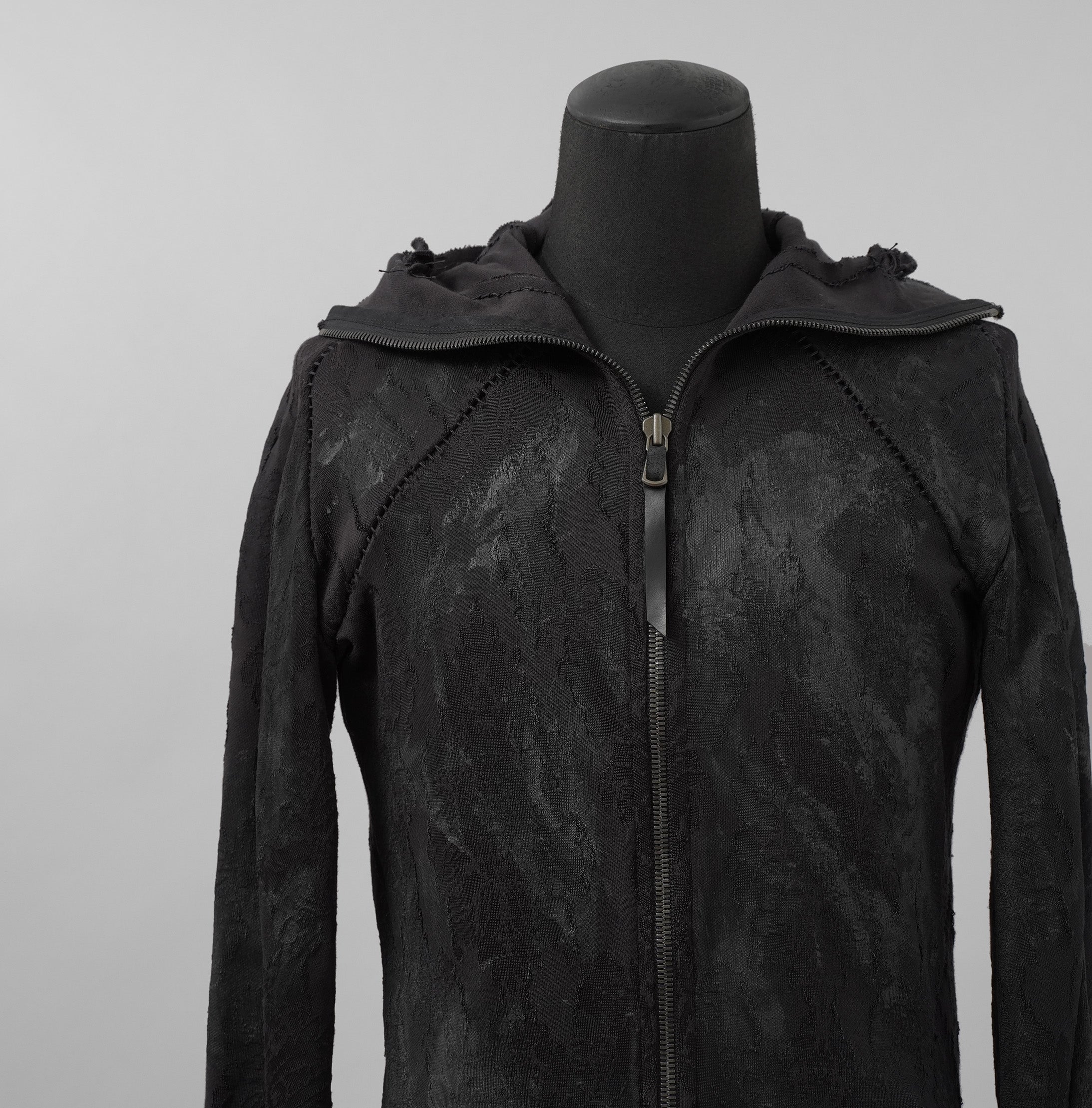 Leon Emanuel Blanck レオン エマニュエル ブランク / 美品 Forced Perspective Ninja Hoodie コーティング ロング パーカー / FP-M-HO-Z-01 / size 46 (BLACK)