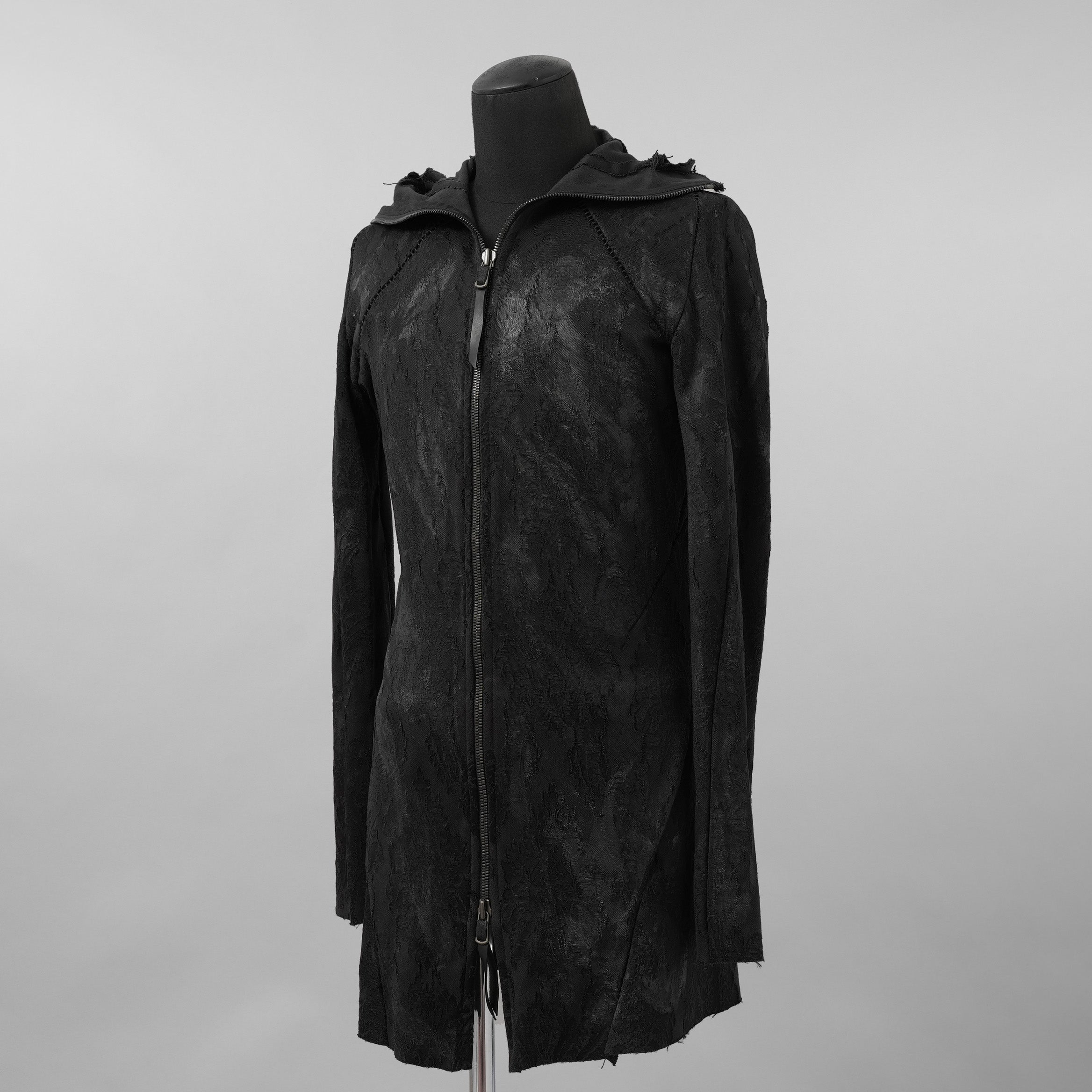 Leon Emanuel Blanck レオン エマニュエル ブランク / 美品 Forced Perspective Ninja Hoodie コーティング ロング パーカー / FP-M-HO-Z-01 / size 46 (BLACK)