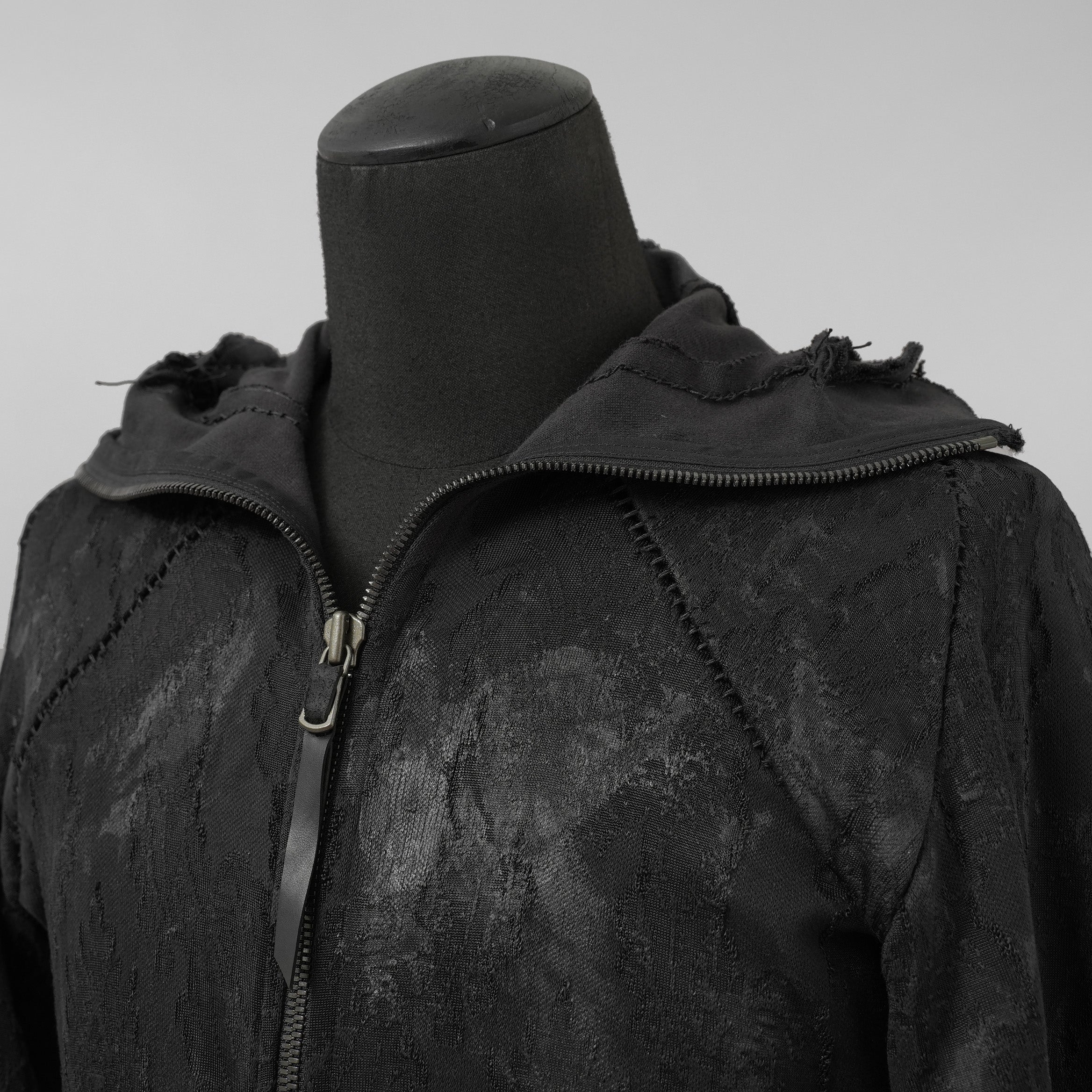 Leon Emanuel Blanck レオン エマニュエル ブランク / 美品 Forced Perspective Ninja Hoodie コーティング ロング パーカー / FP-M-HO-Z-01 / size 46 (BLACK)