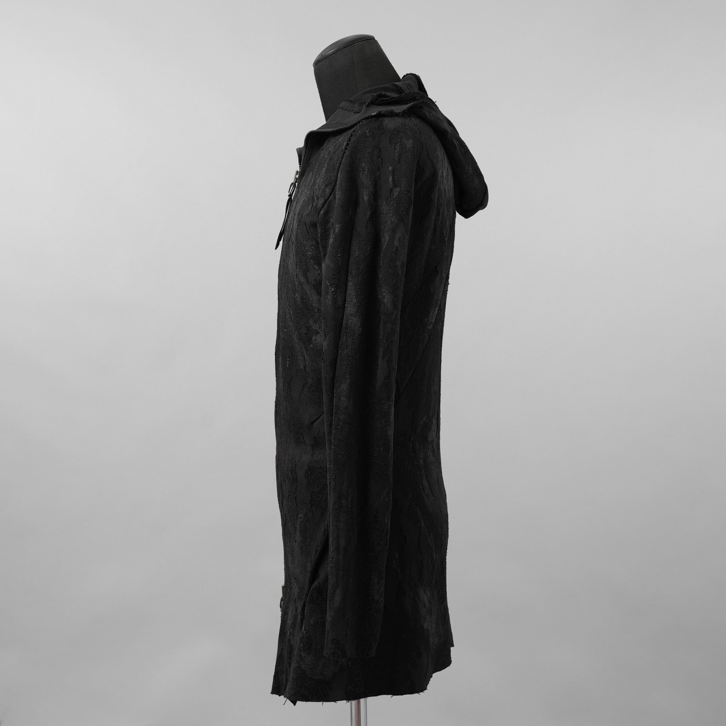 Leon Emanuel Blanck レオン エマニュエル ブランク / 美品 Forced Perspective Ninja Hoodie コーティング ロング パーカー / FP-M-HO-Z-01 / size 46 (BLACK)
