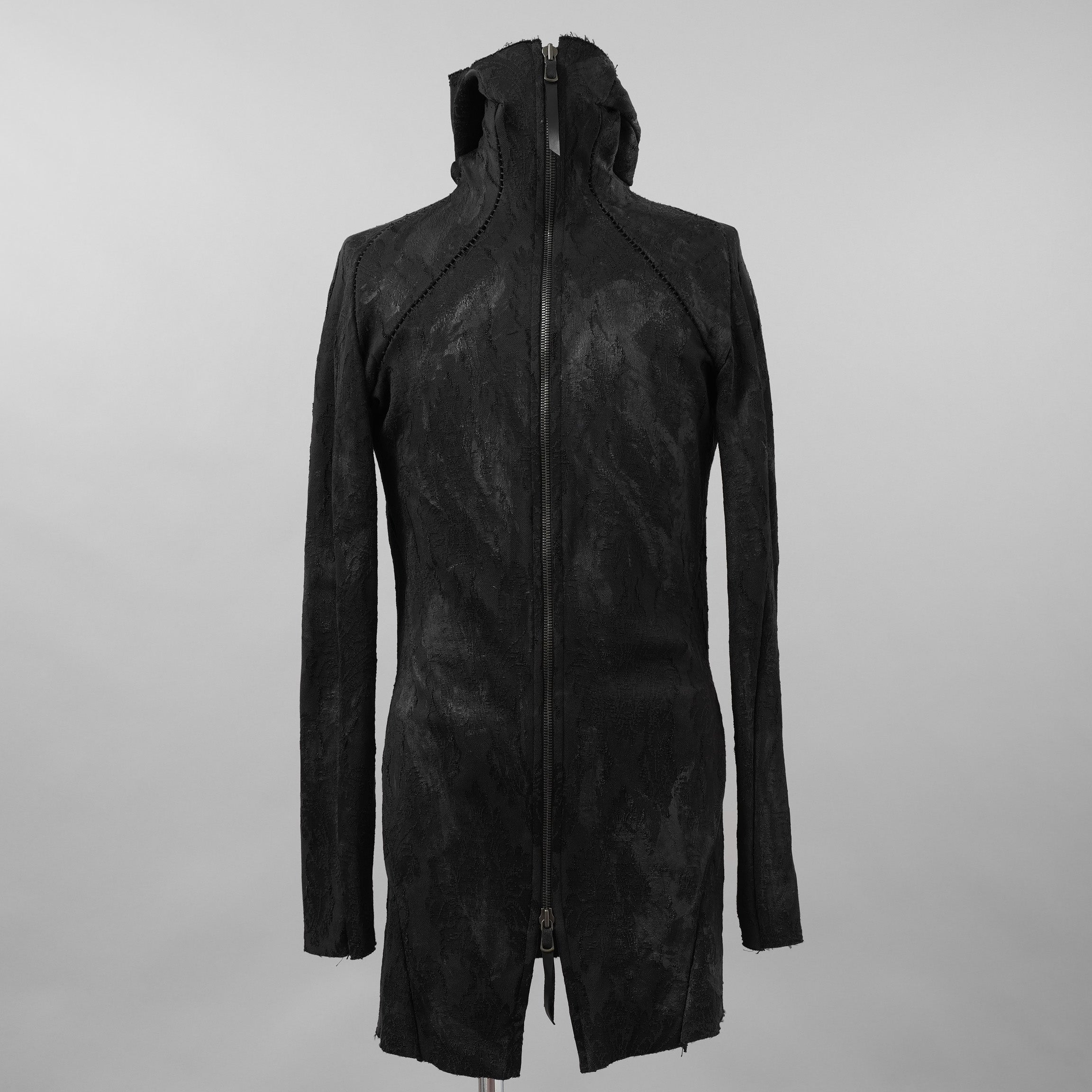 Leon Emanuel Blanck レオン エマニュエル ブランク / 美品 Forced Perspective Ninja Hoodie コーティング ロング パーカー / FP-M-HO-Z-01 / size 46 (BLACK)