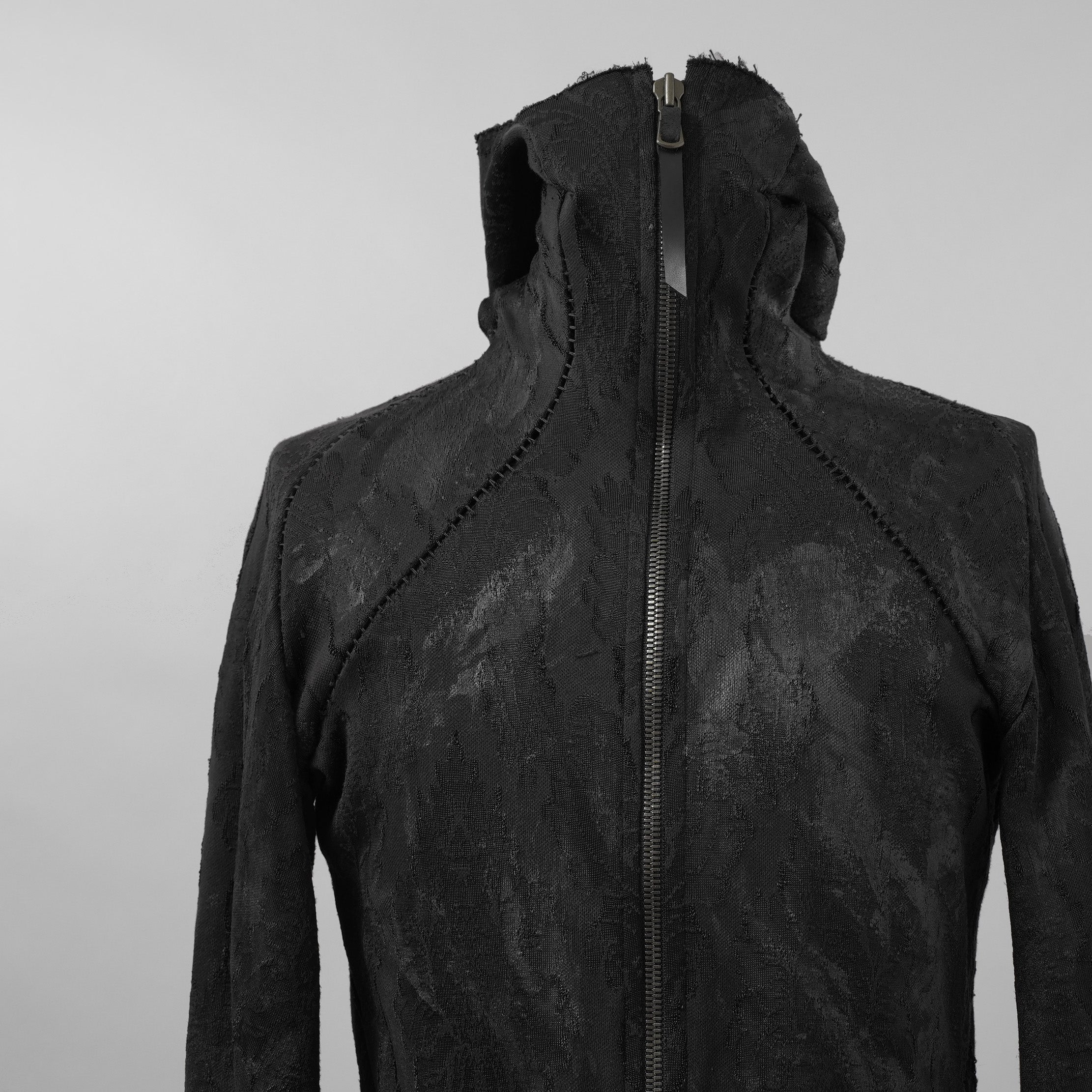 Leon Emanuel Blanck レオン エマニュエル ブランク / 美品 Forced Perspective Ninja Hoodie コーティング ロング パーカー / FP-M-HO-Z-01 / size 46 (BLACK)