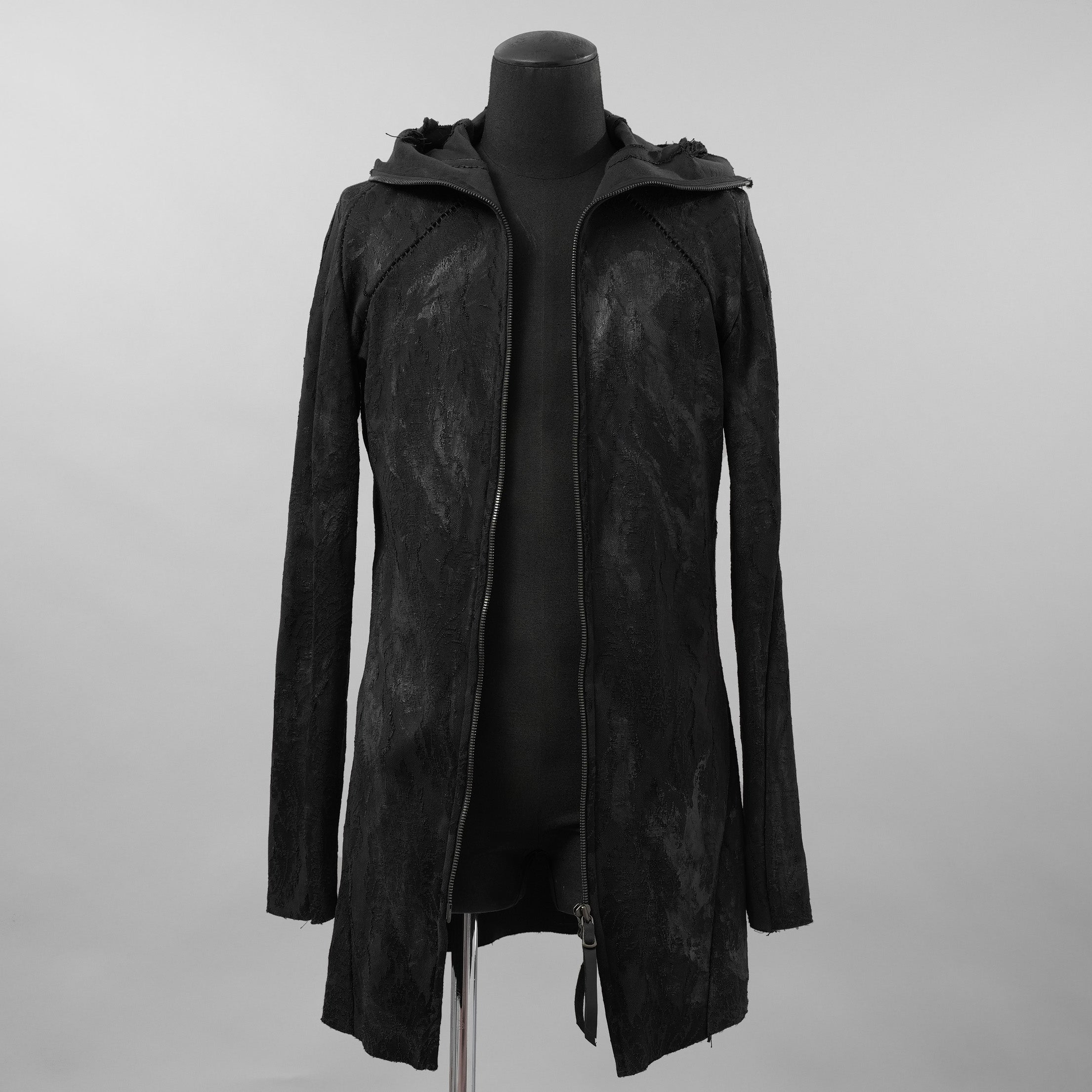 Leon Emanuel Blanck レオン エマニュエル ブランク / 美品 Forced Perspective Ninja Hoodie コーティング ロング パーカー / FP-M-HO-Z-01 / size 46 (BLACK)
